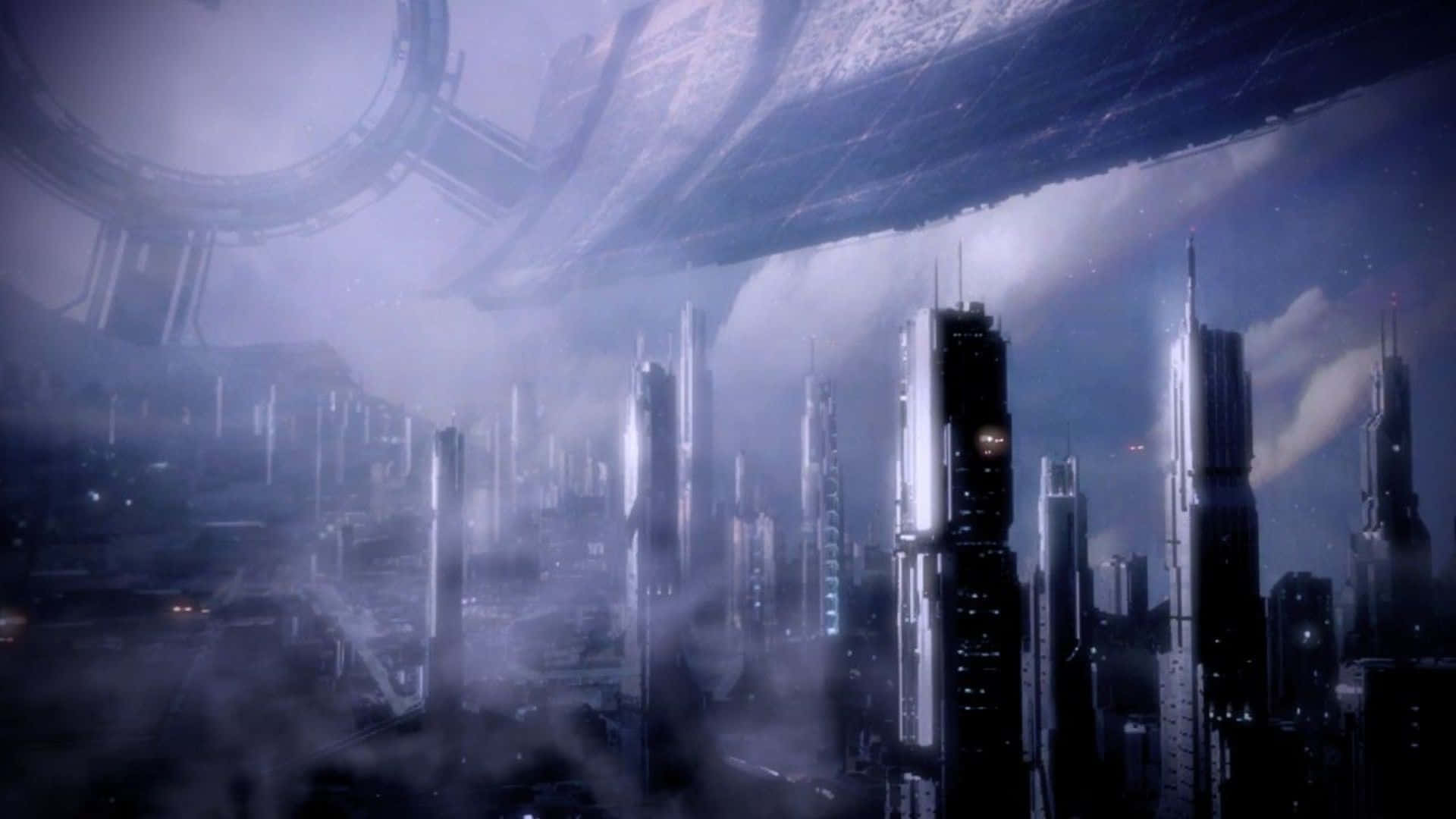 Mass Effect Citadel, ringed space station, futuristic cityscape, Full HD Desktop Wallpaper