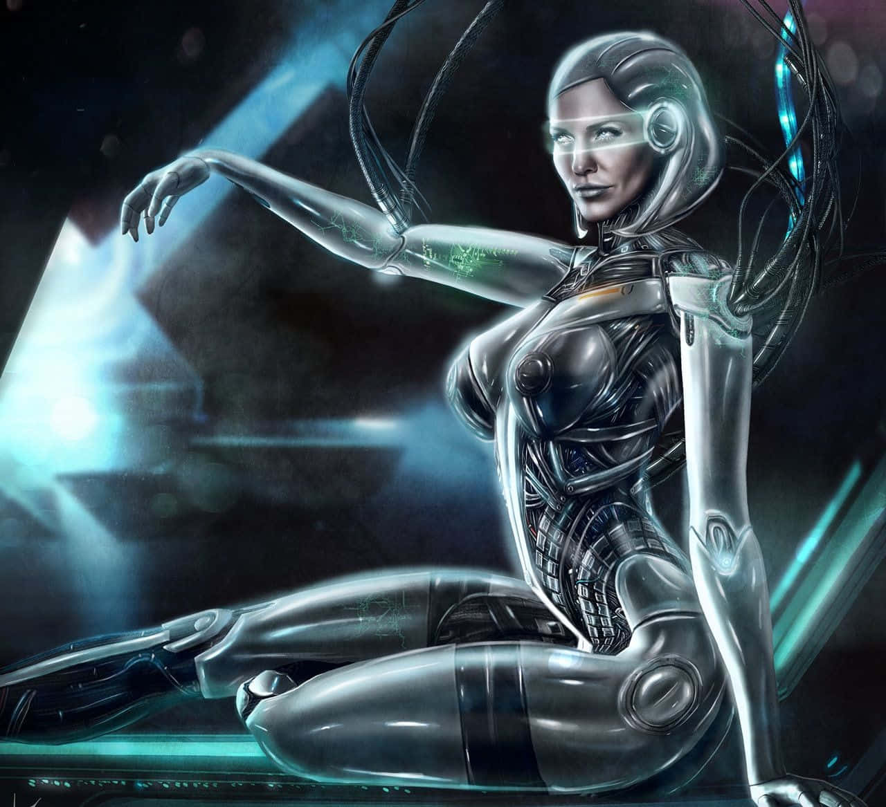 Mass Effect, EDI, glowing blue circuits, HD Desktop Wallpaper