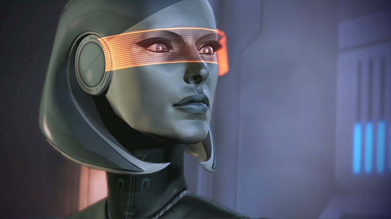 EDI, Mass Effect, glowing orange visor, HD Desktop Wallpaper