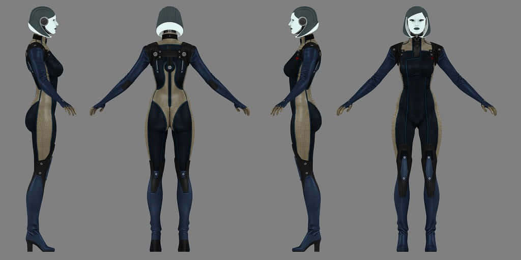 Mass Effect, EDI, futuristic dark blue and beige bodysuit, SD Desktop Wallpaper