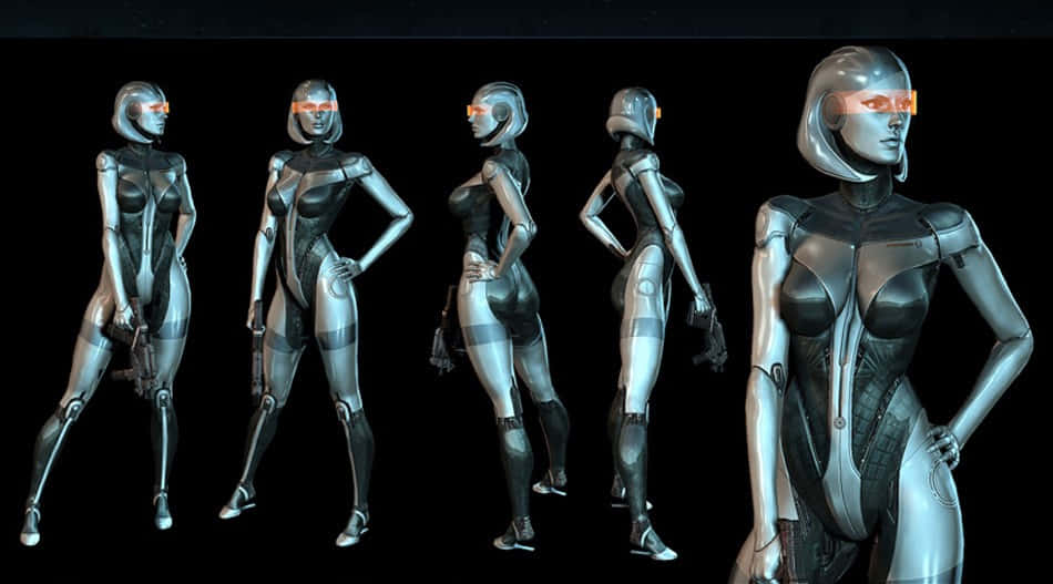 Mass Effect Edi, female android, glowing orange visor, SD Desktop Wallpaper