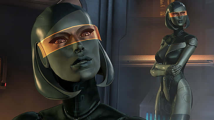 Mass Effect Edi, EDI, glowing orange visors, SD Desktop Wallpaper