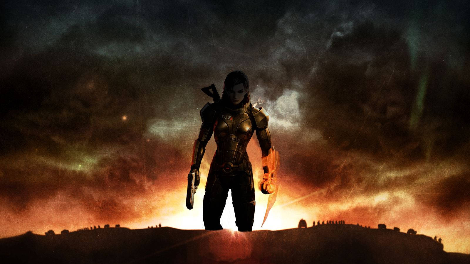 Femshep, Mass Effect 3, fiery sunset sky, HD Desktop Wallpaper
