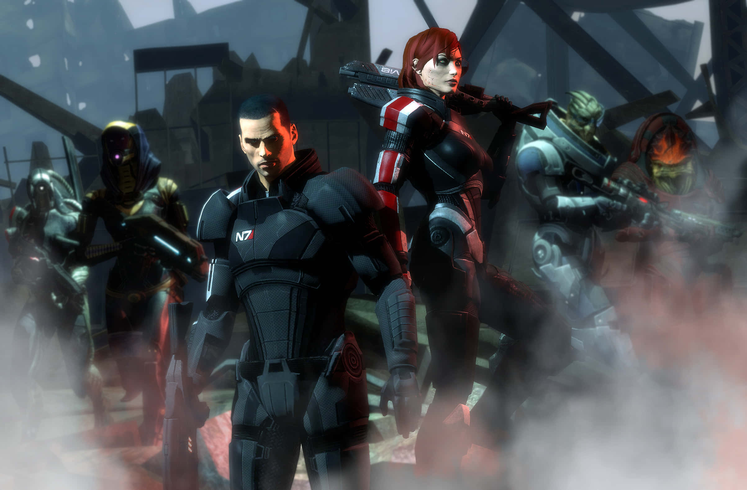 Mass Effect Femshep, futuristic soldiers, dark armor, Full HD Desktop Wallpaper