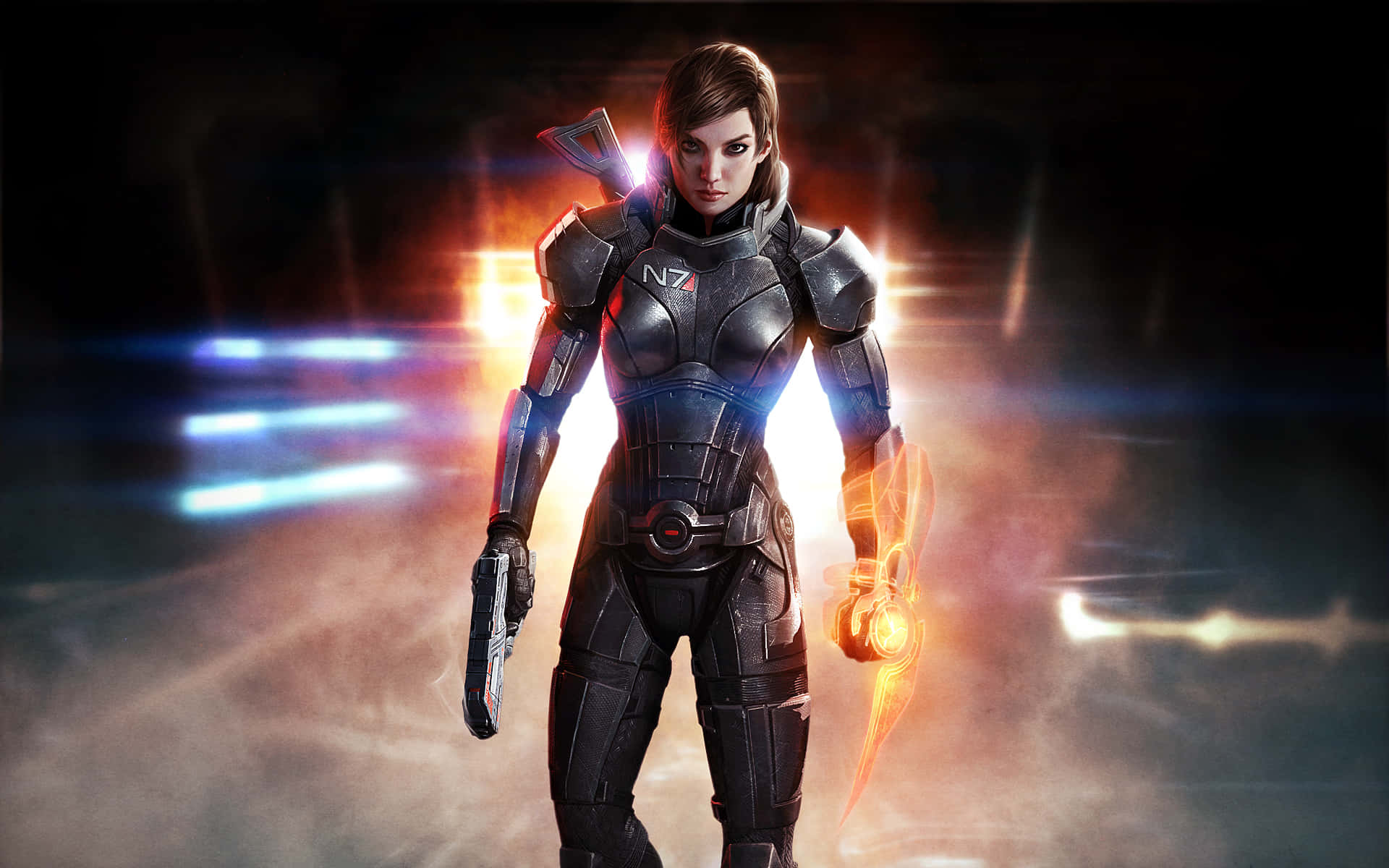 Mass Effect Femshep, female soldier, dark armored suit, Full HD Desktop Wallpaper