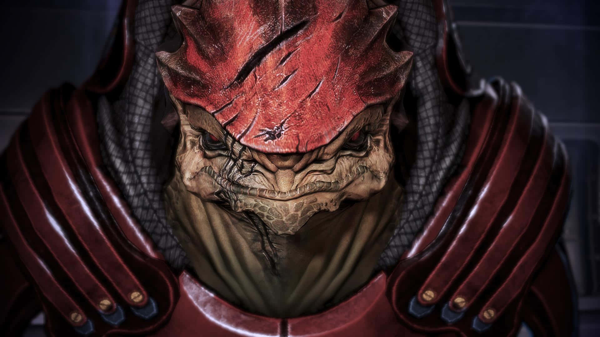 Mass Effect Grunt, red armored helmet, textured skin, Full HD Desktop Wallpaper