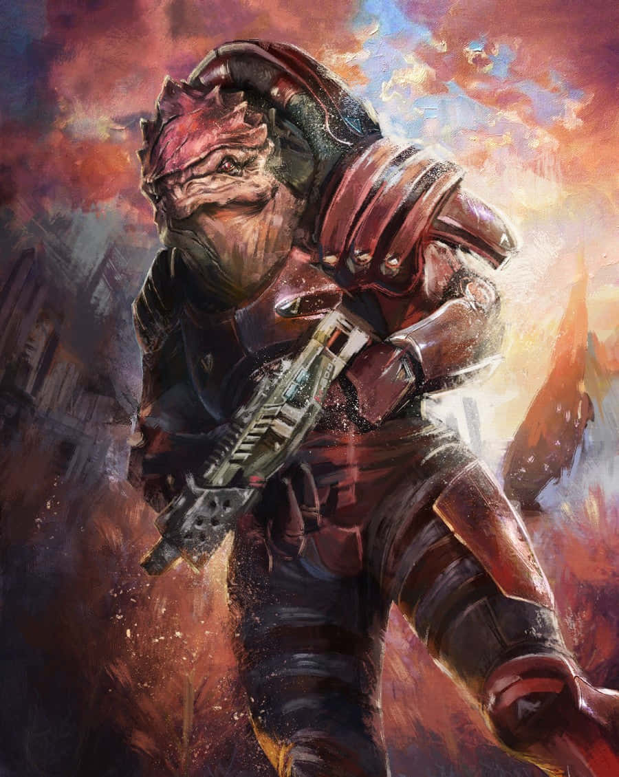 Mass Effect, Grunt, spiked helmet, SD Phone Wallpaper