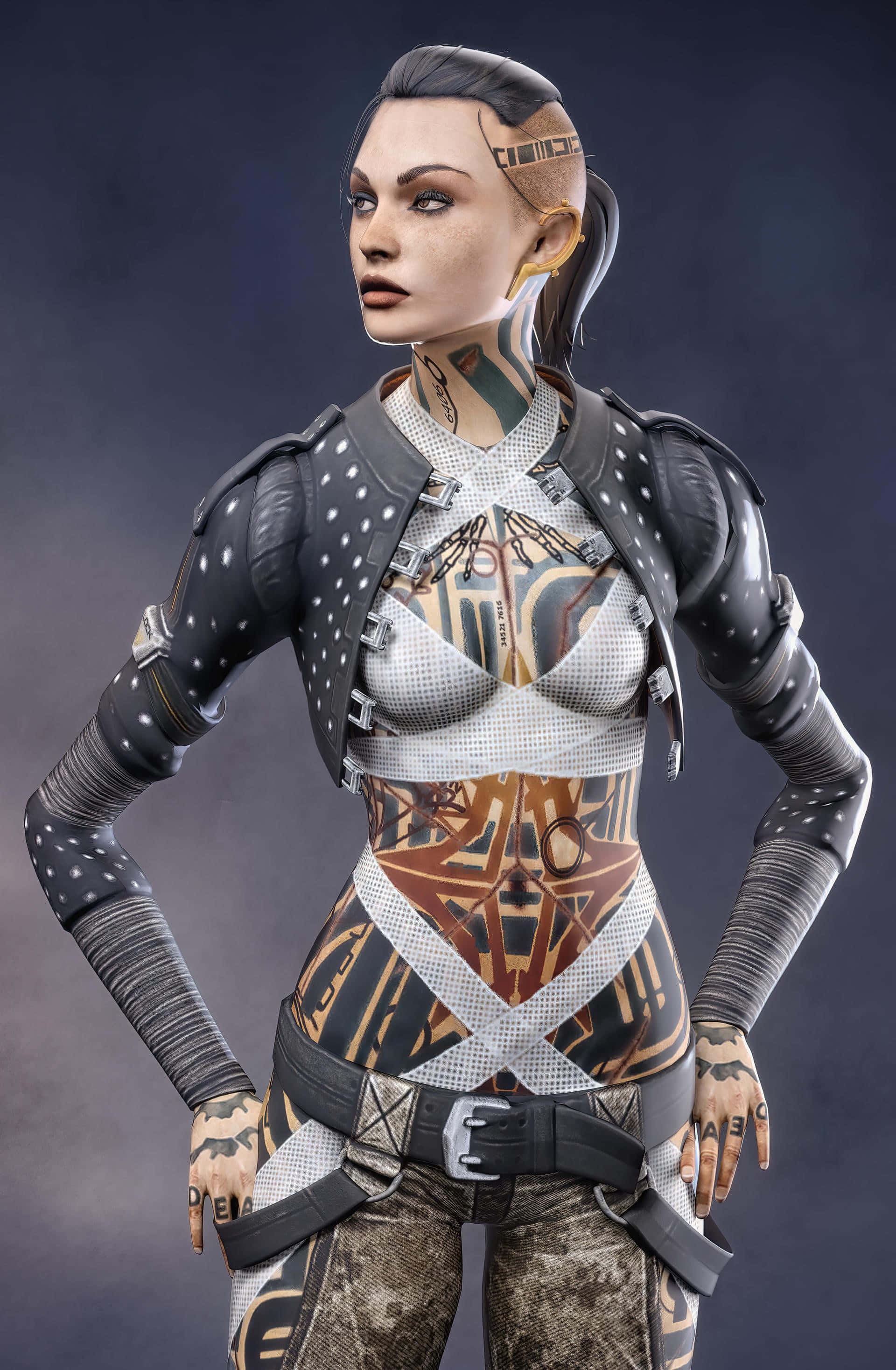 Mass Effect Jack, cyberpunk woman, intricate tattoos, 2K Phone Wallpaper