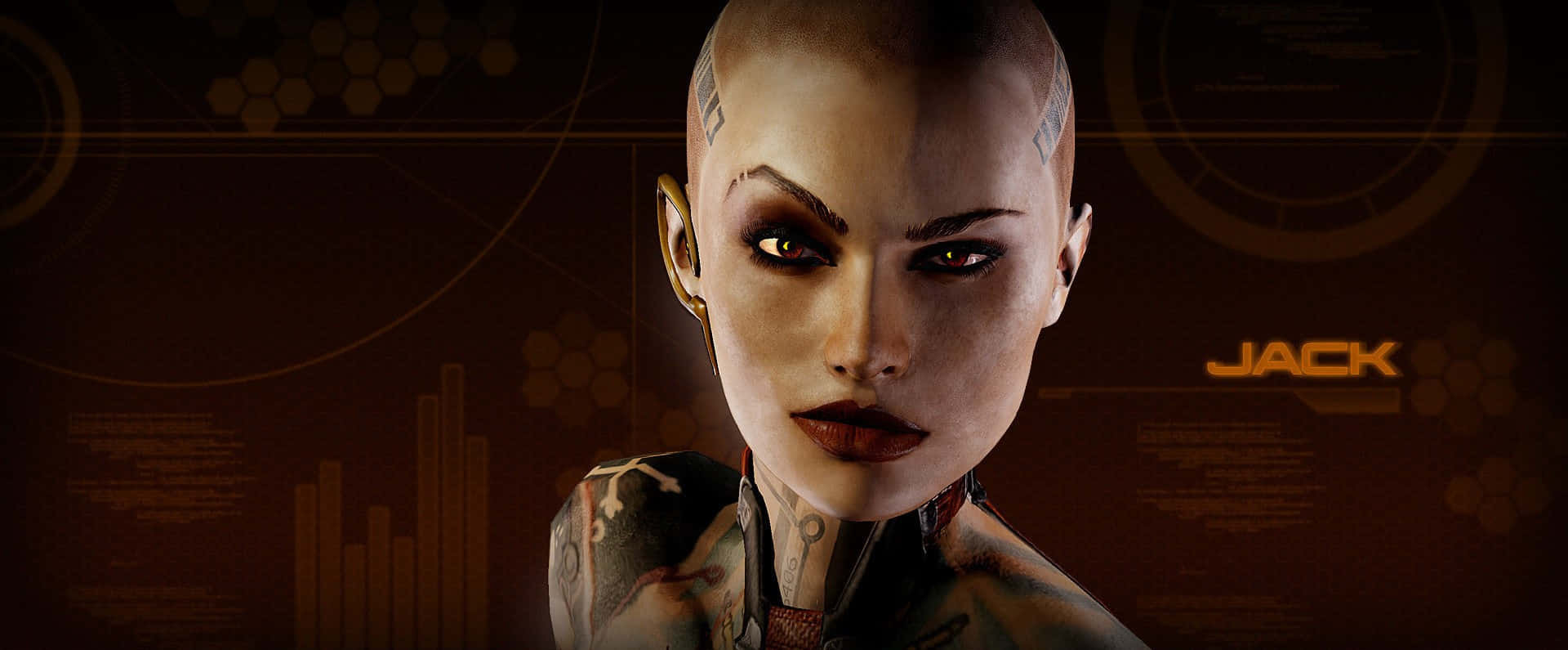 Mass Effect Jack, cybernetic woman, glowing red eyes, Full HD Desktop Wallpaper