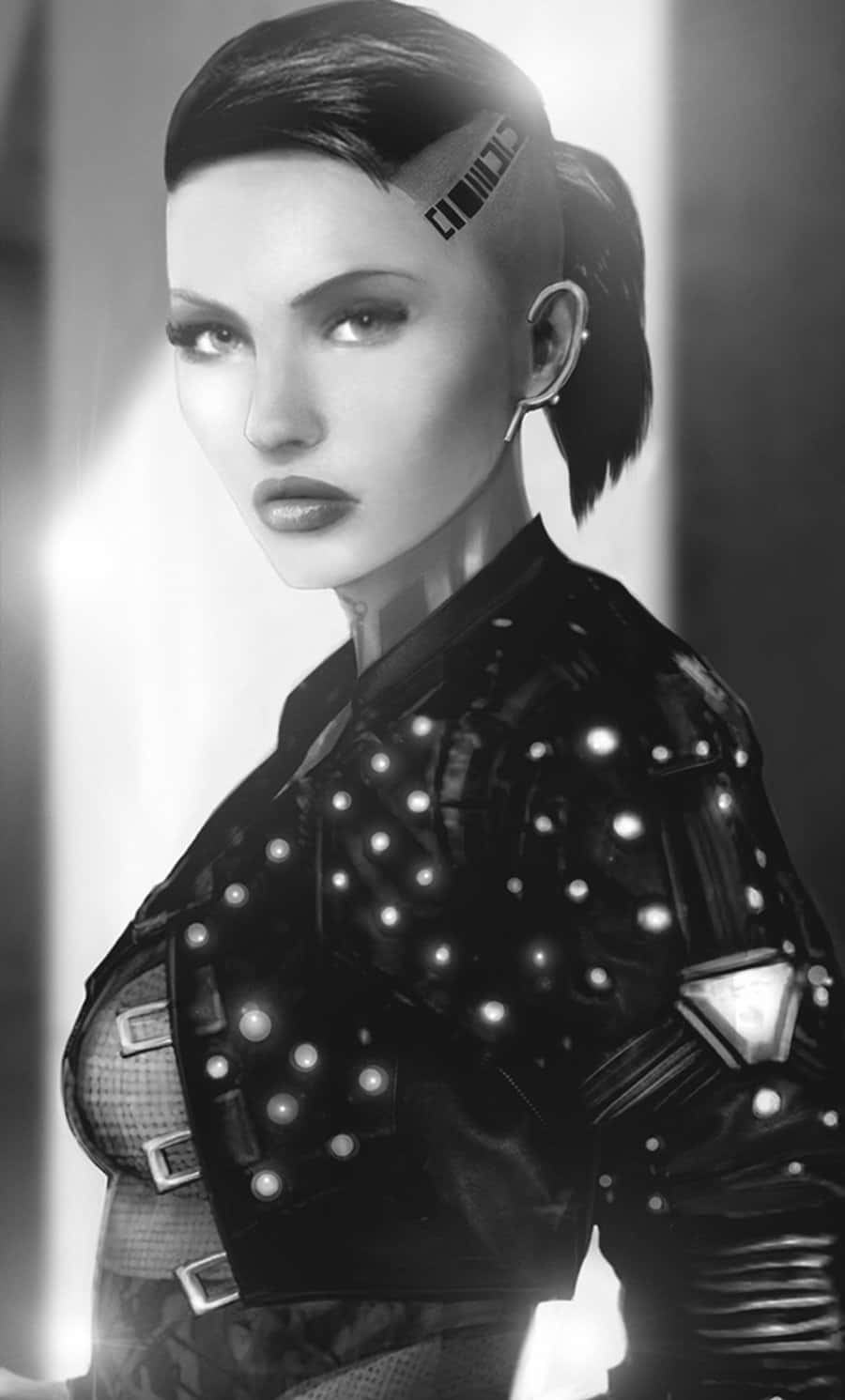 Mass Effect Jack, studded leather jacket, glowing accents, HD Phone Wallpaper
