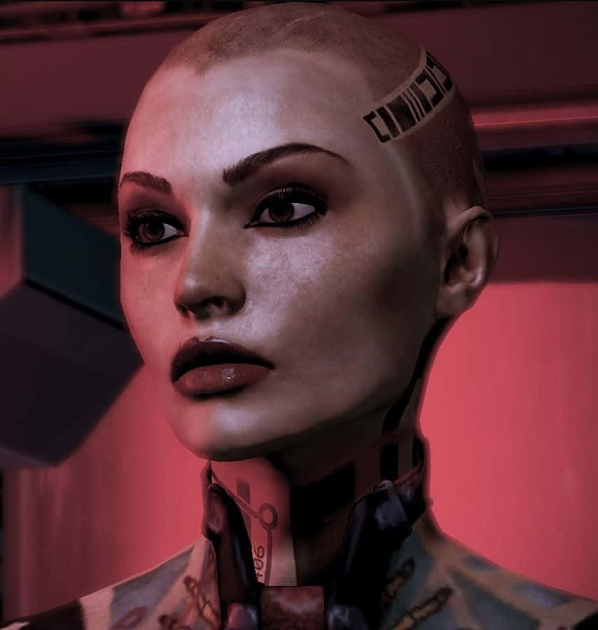 Mass Effect Jack, shaved head, glowing red tattoos, SD Phone Wallpaper