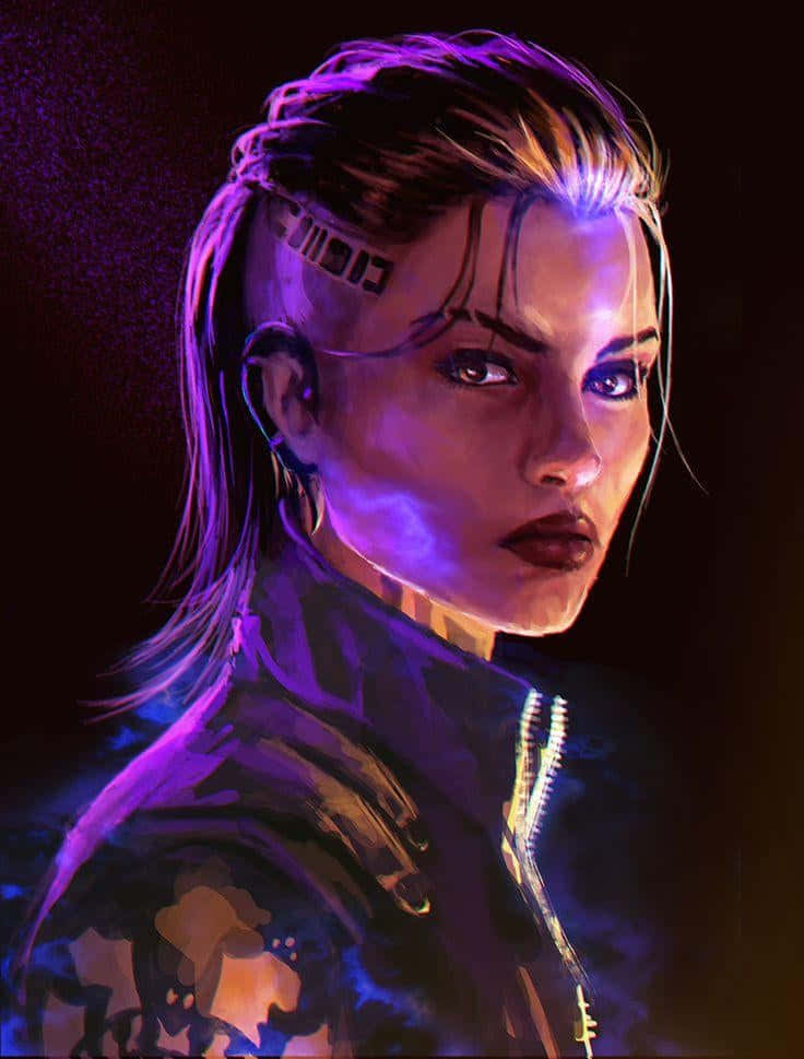 Mass Effect Jack, glowing purple hair, cybernetic tattoos, SD Phone Wallpaper