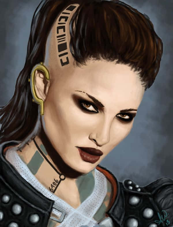 Mass Effect Jack, cyberpunk woman, shaved head tattoos, SD Phone Wallpaper