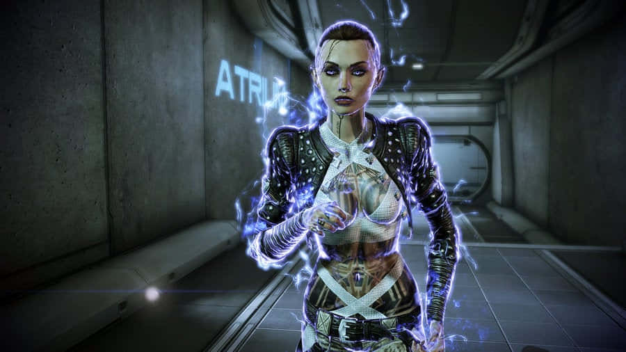 Mass Effect Jack, cybernetic woman, glowing blue energy, SD Desktop Wallpaper