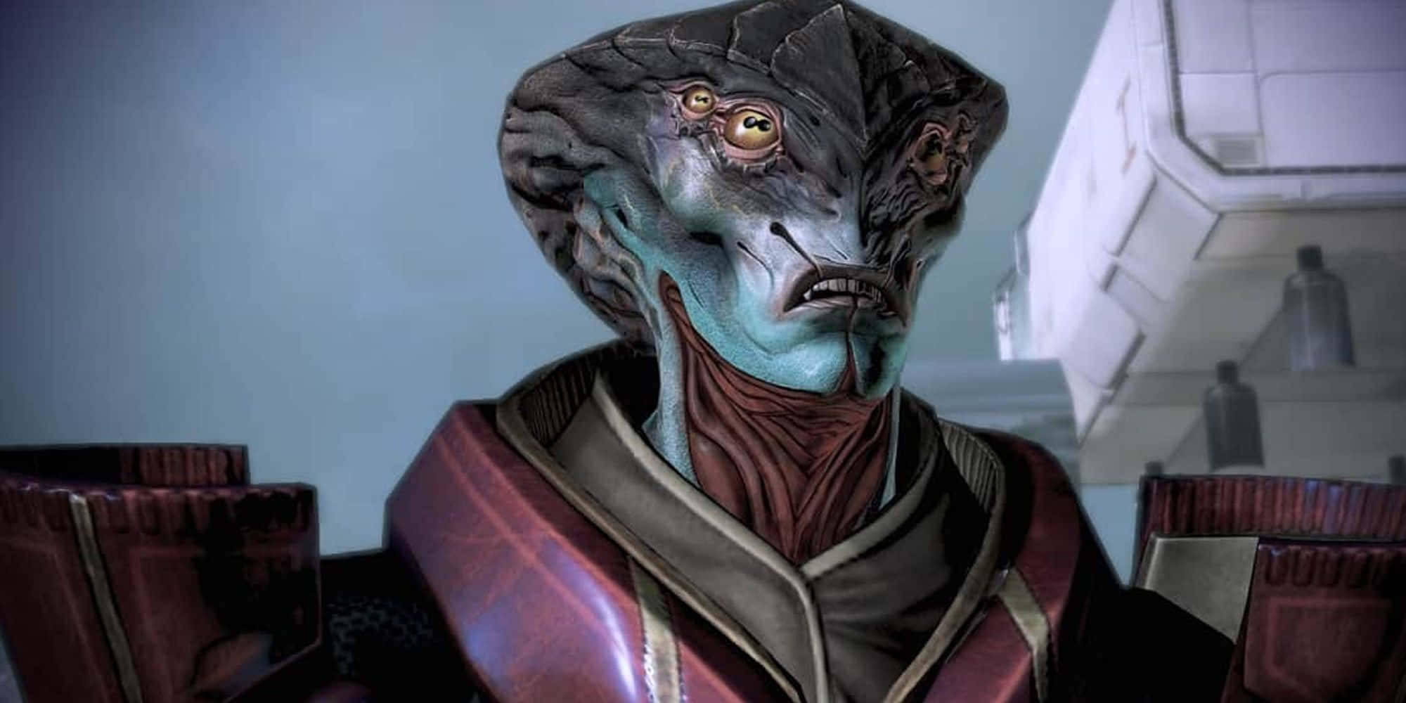 Mass Effect Javik, blue-skinned alien, textured head, Full HD Desktop Wallpaper