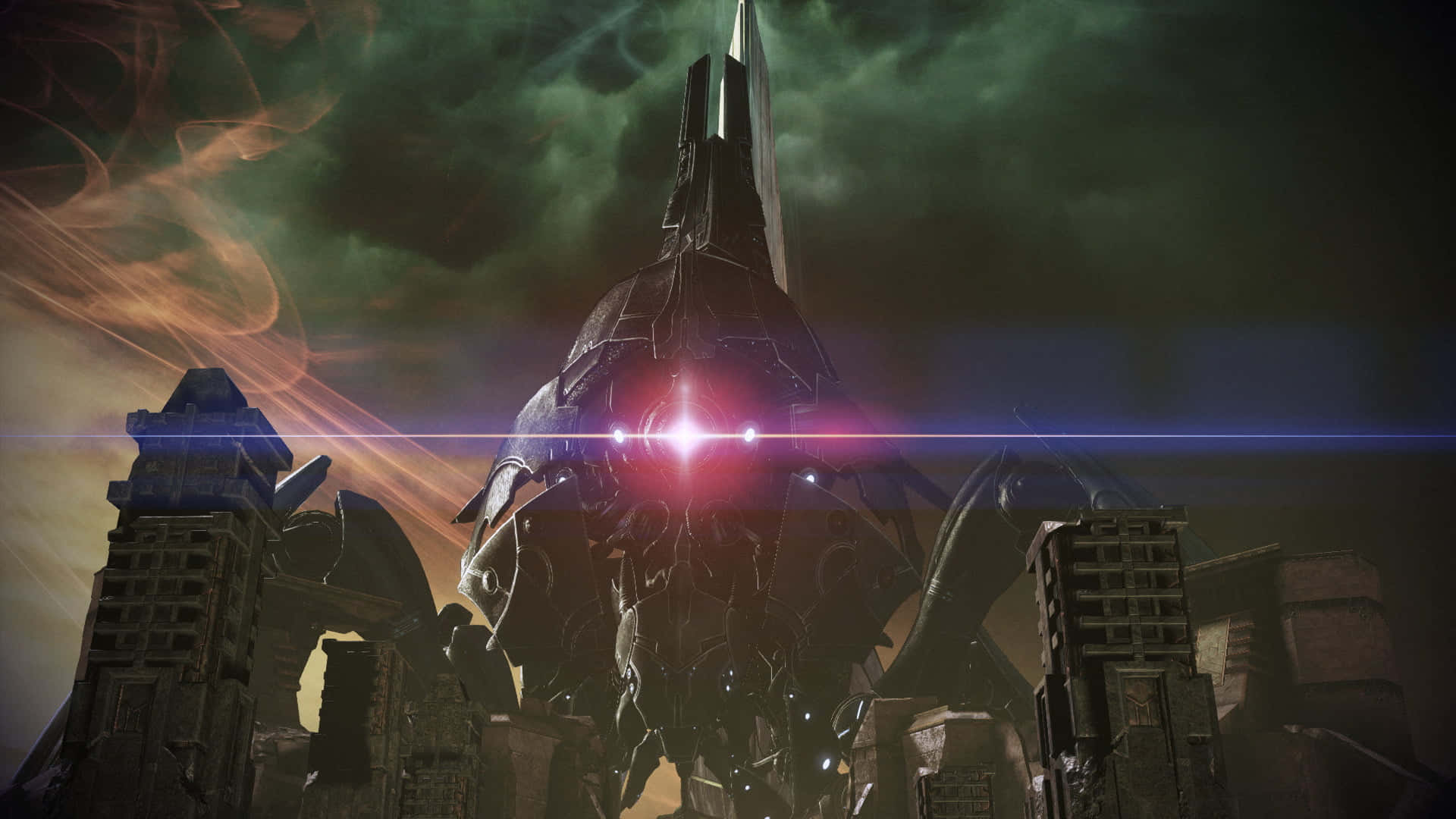 Mass Effect Legendary Edition, dark mech, glowing red eyes, Full HD Desktop Wallpaper