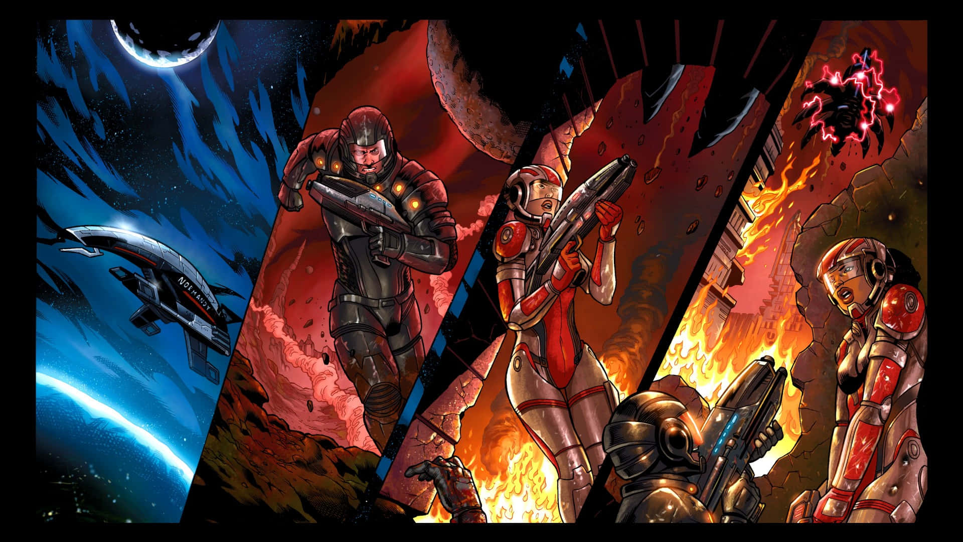 Mass Effect Legendary Edition, space warriors, fiery alien landscapes, Full HD Desktop Wallpaper