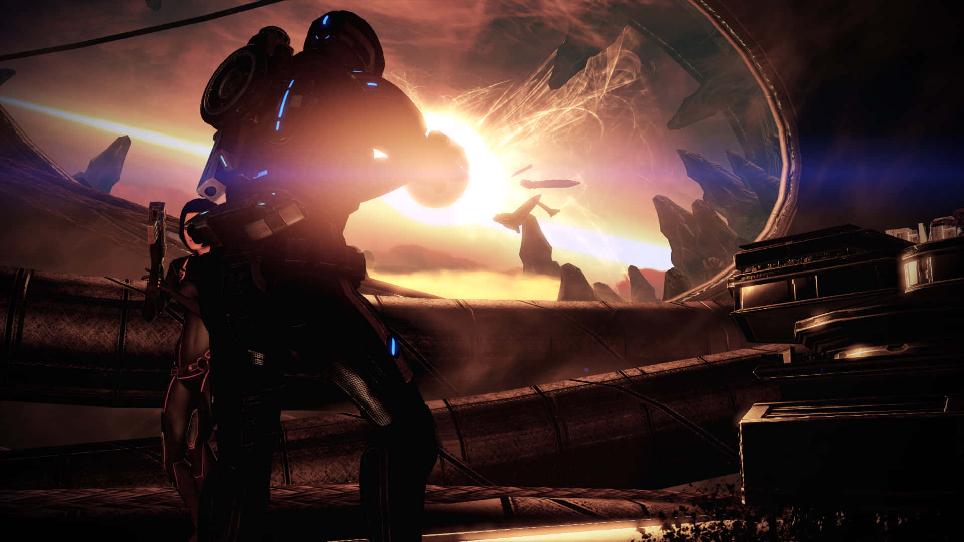 Mass Effect Legendary Edition, futuristic soldier, glowing armor, Full HD Desktop Wallpaper