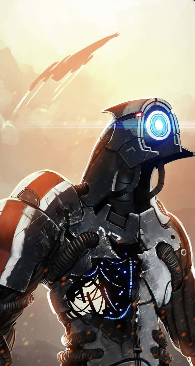 Mass Effect Legion, glowing blue eyes, hazy desert landscape, HD Phone Wallpaper