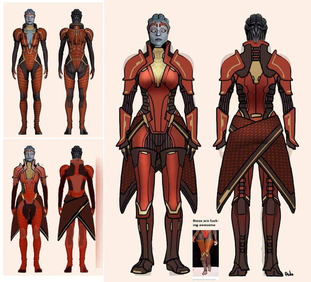 Mass Effect Legion, blue-skinned alien warrior, red and black armor, SD Desktop Wallpaper