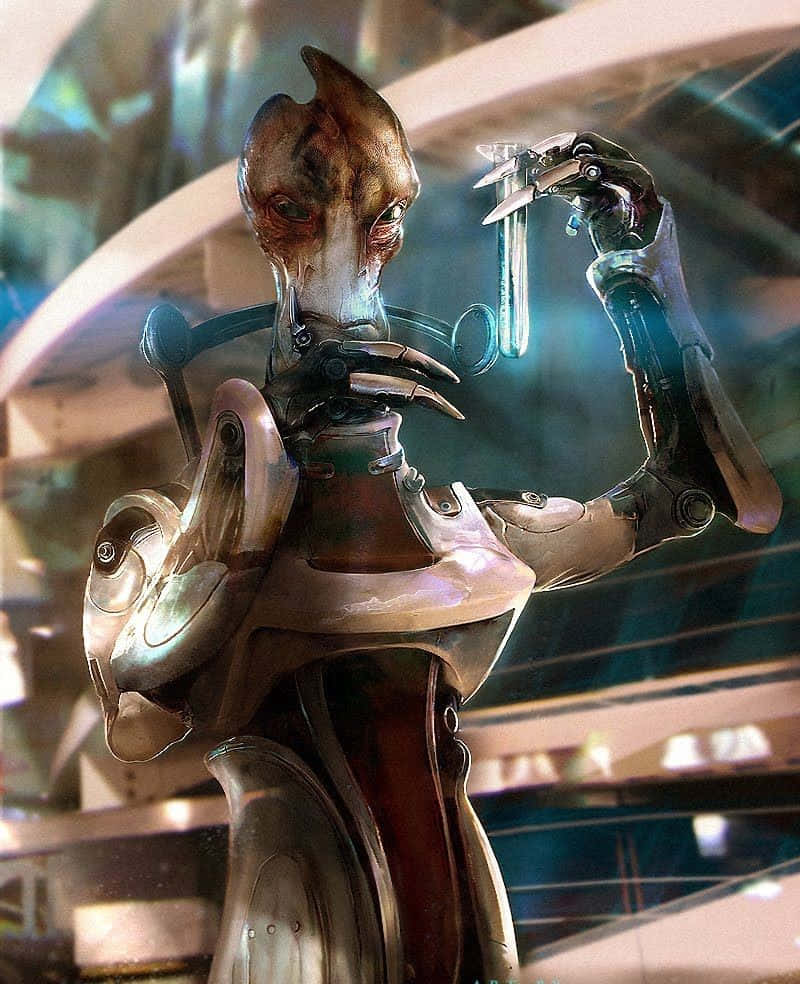 Mass Effect Legion, biomechanical alien scientist, futuristic lab, SD Phone Wallpaper