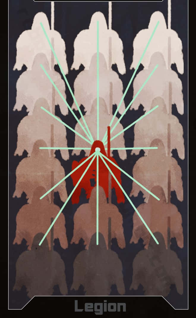 Mass Effect Legion, red figure, ghostly white and brown humanoid silhouettes, SD Phone Wallpaper