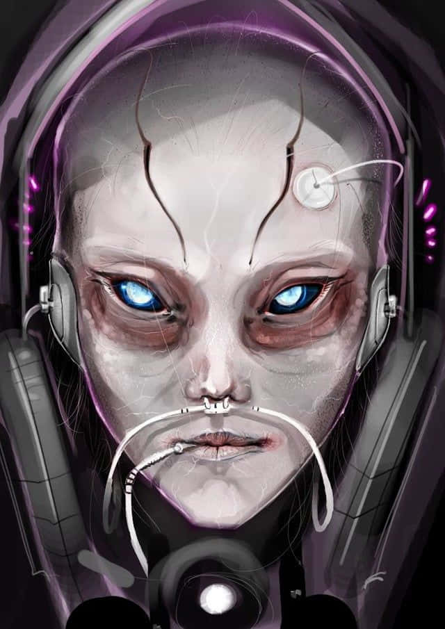 Mass Effect Legion, cybernetic alien, glowing blue eyes, SD Phone Wallpaper
