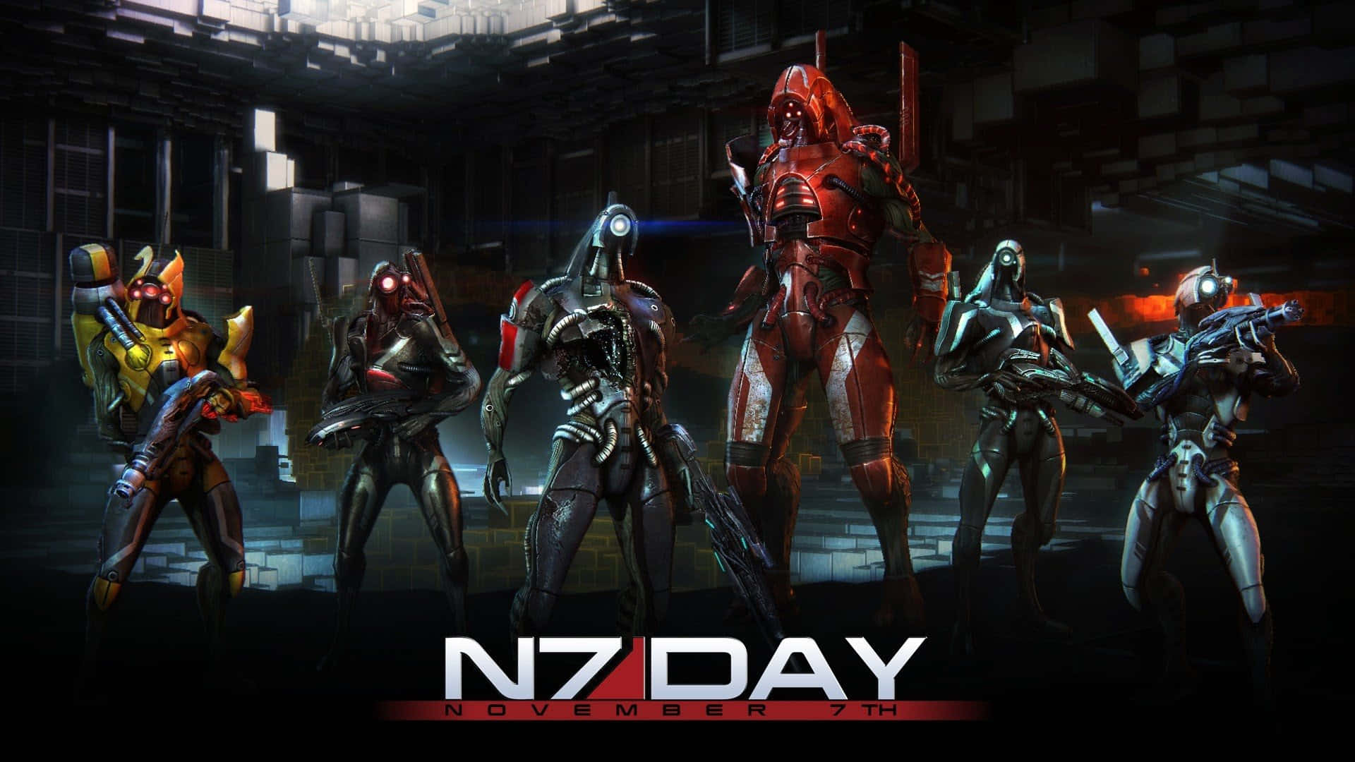 Mass Effect Multiplayer, futuristic combat gear, dark industrial setting, Full HD Desktop Wallpaper