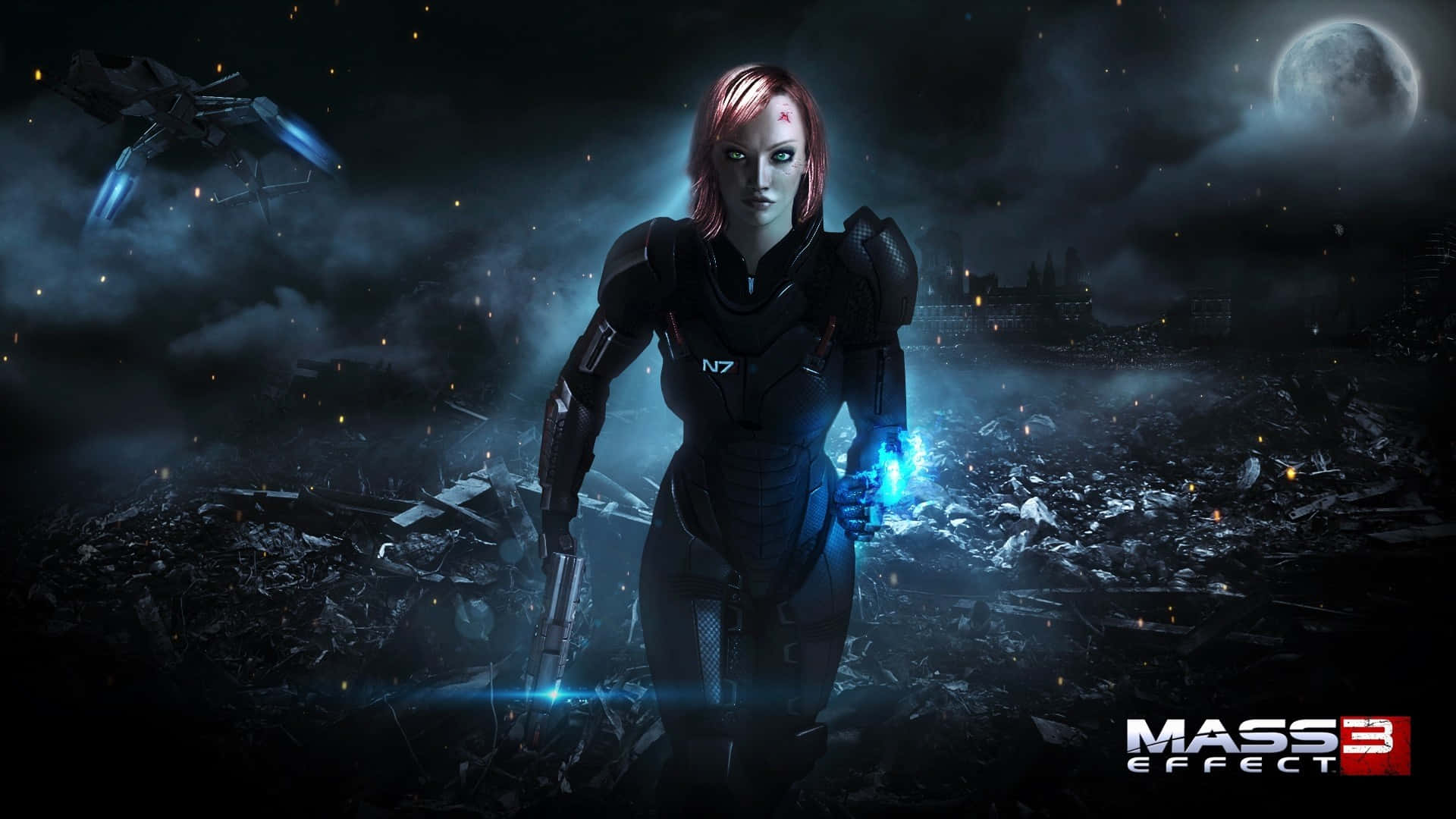 Mass Effect Multiplayer, female soldier, black armor, Full HD Desktop Wallpaper