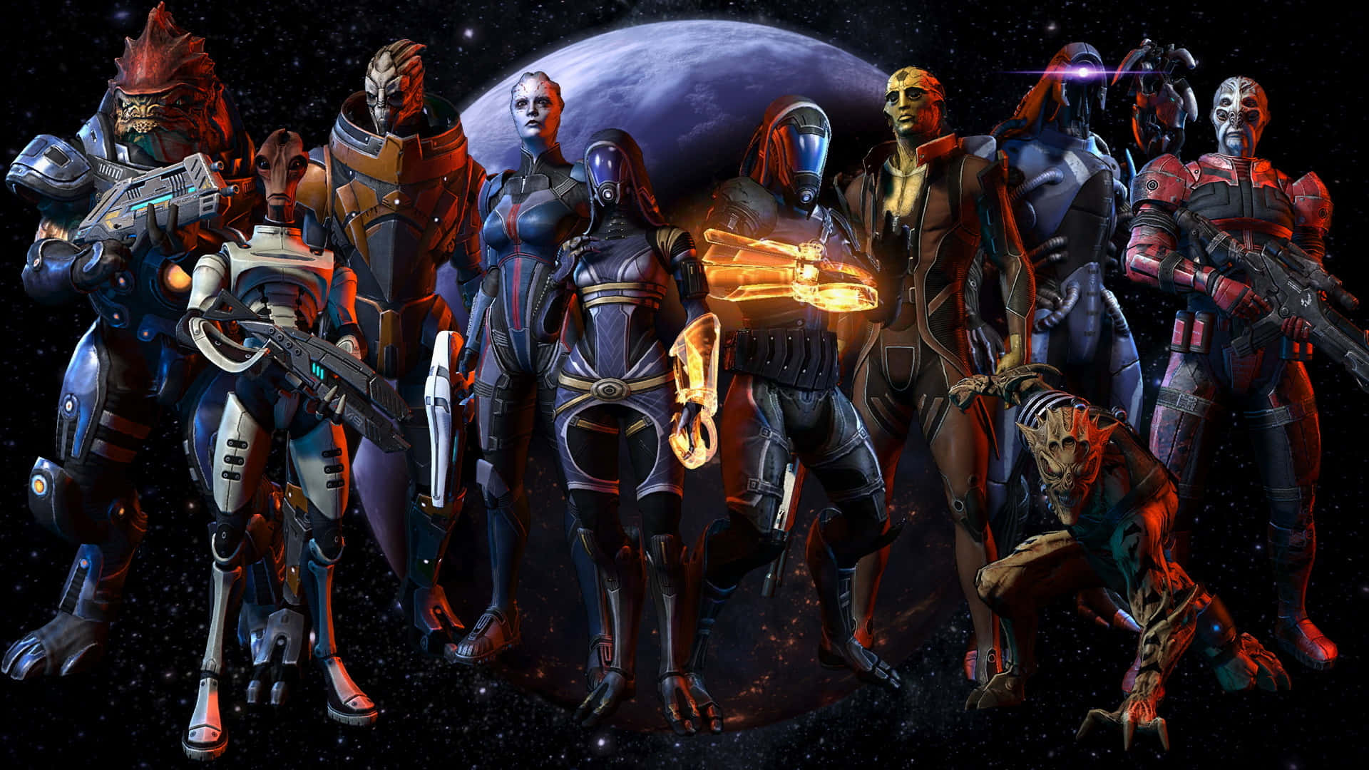 Mass Effect, armored sci-fi characters, weapons, Full HD Desktop Wallpaper