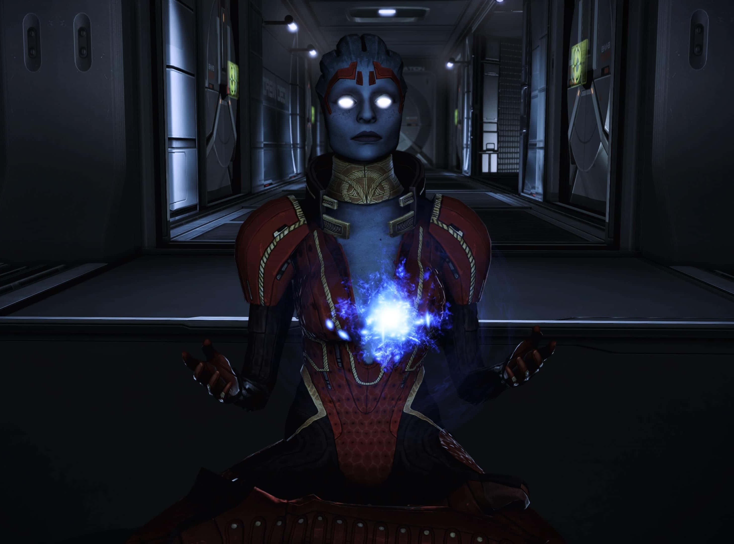 Mass Effect, Samara, blue-skinned alien warrior, 2K Desktop Wallpaper