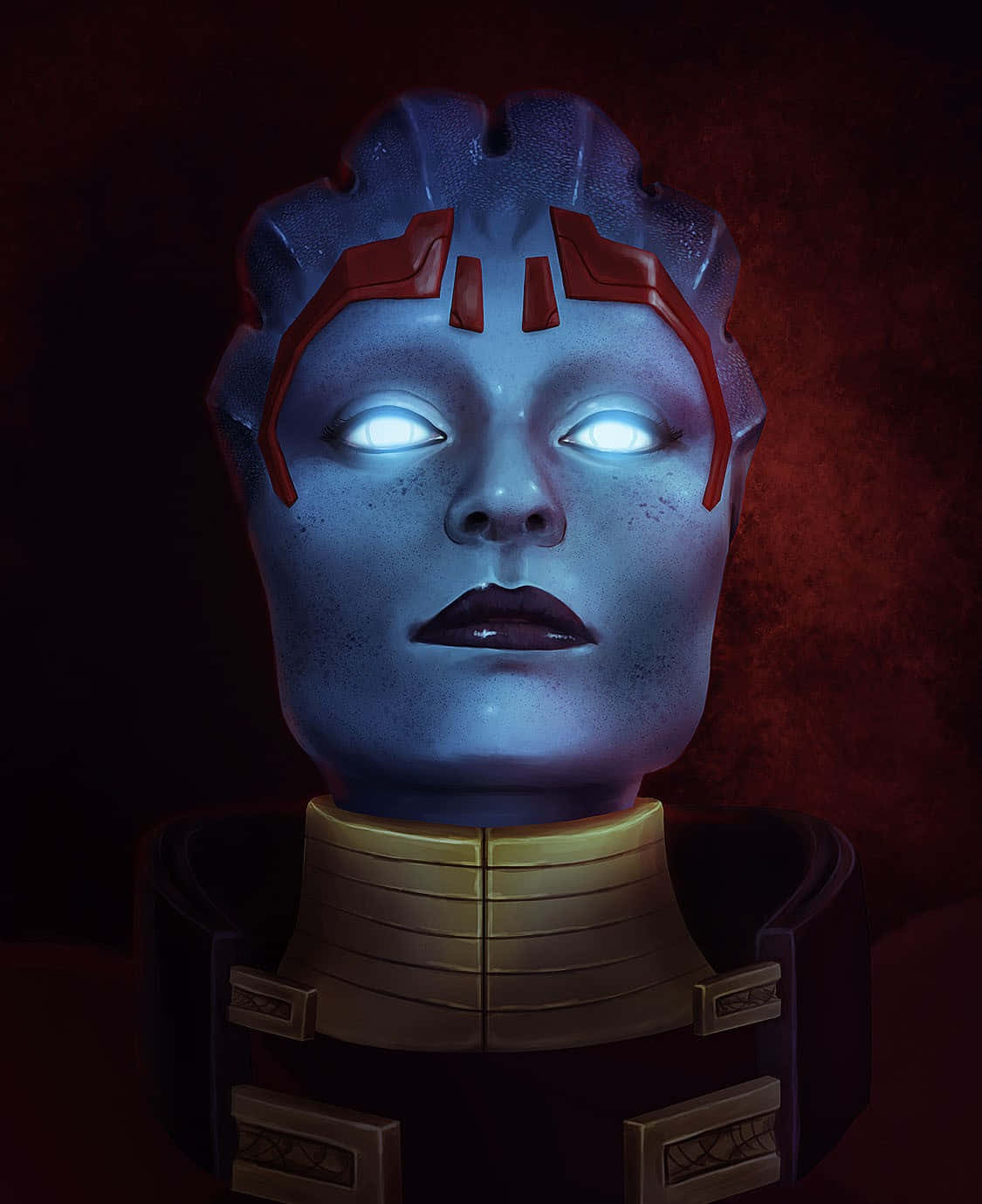 Mass Effect Samara, blue-skinned alien, glowing white eyes, HD Phone Wallpaper