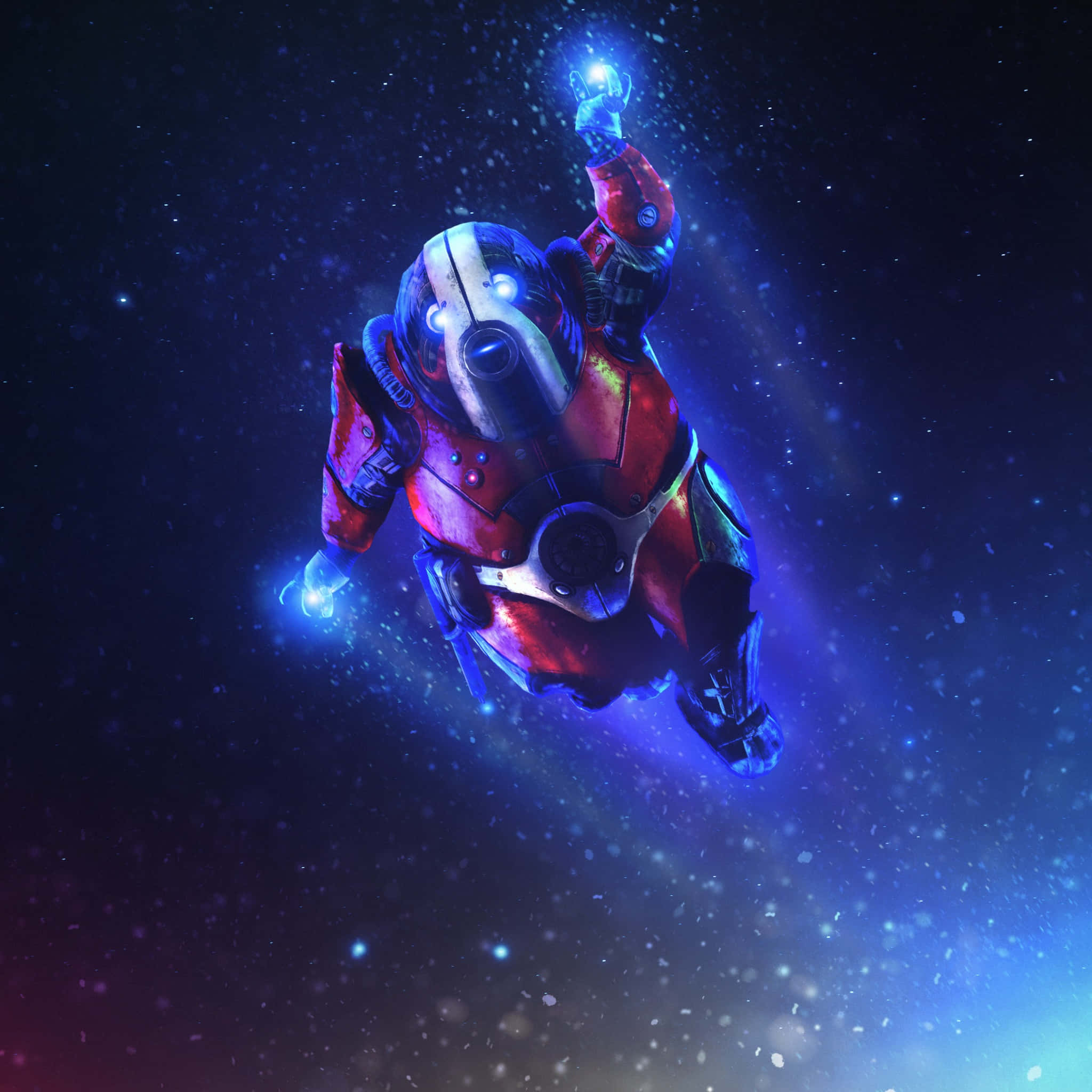 Mass Effect, red armored astronaut, glowing blue orbs, Full HD Desktop Wallpaper