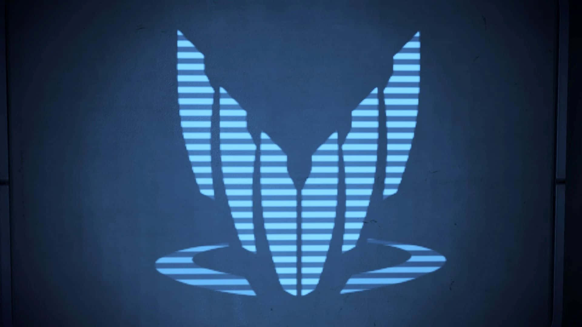 Mass Effect Spectre, glowing blue striped emblem, stylized bird or winged figure, Full HD Desktop Wallpaper