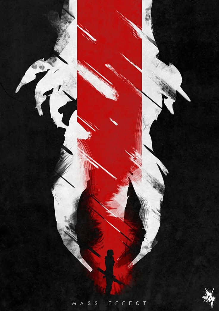 Mass Effect Trilogy, red and white emblem, lone warrior, SD Phone Wallpaper