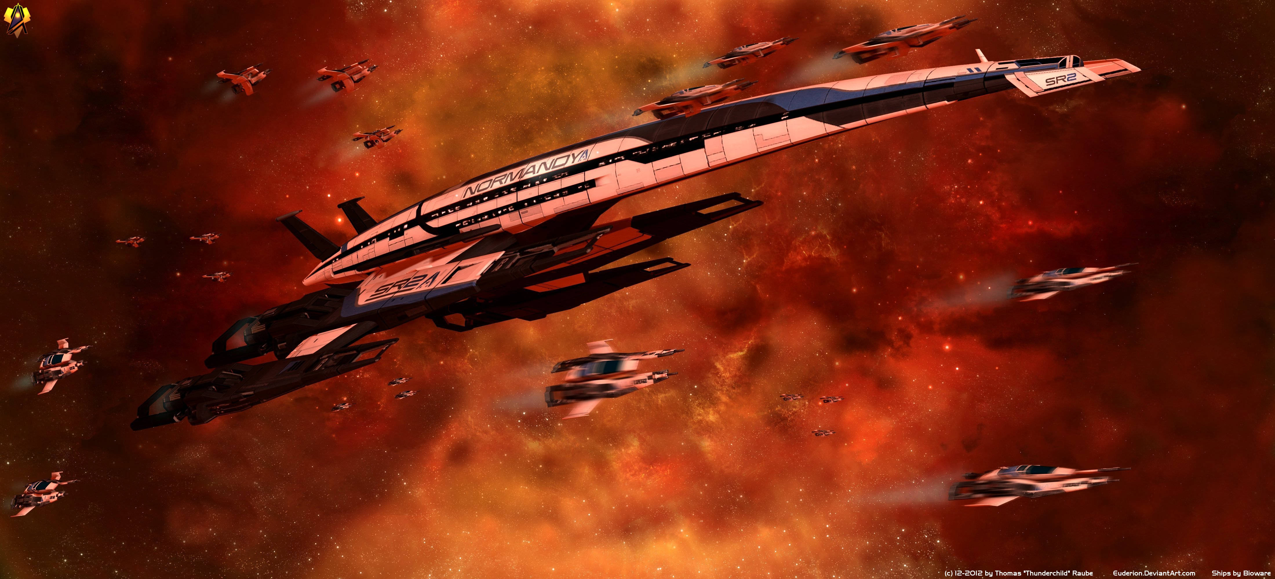 Mass Effect, battleships, nebula, 4K Desktop Wallpaper