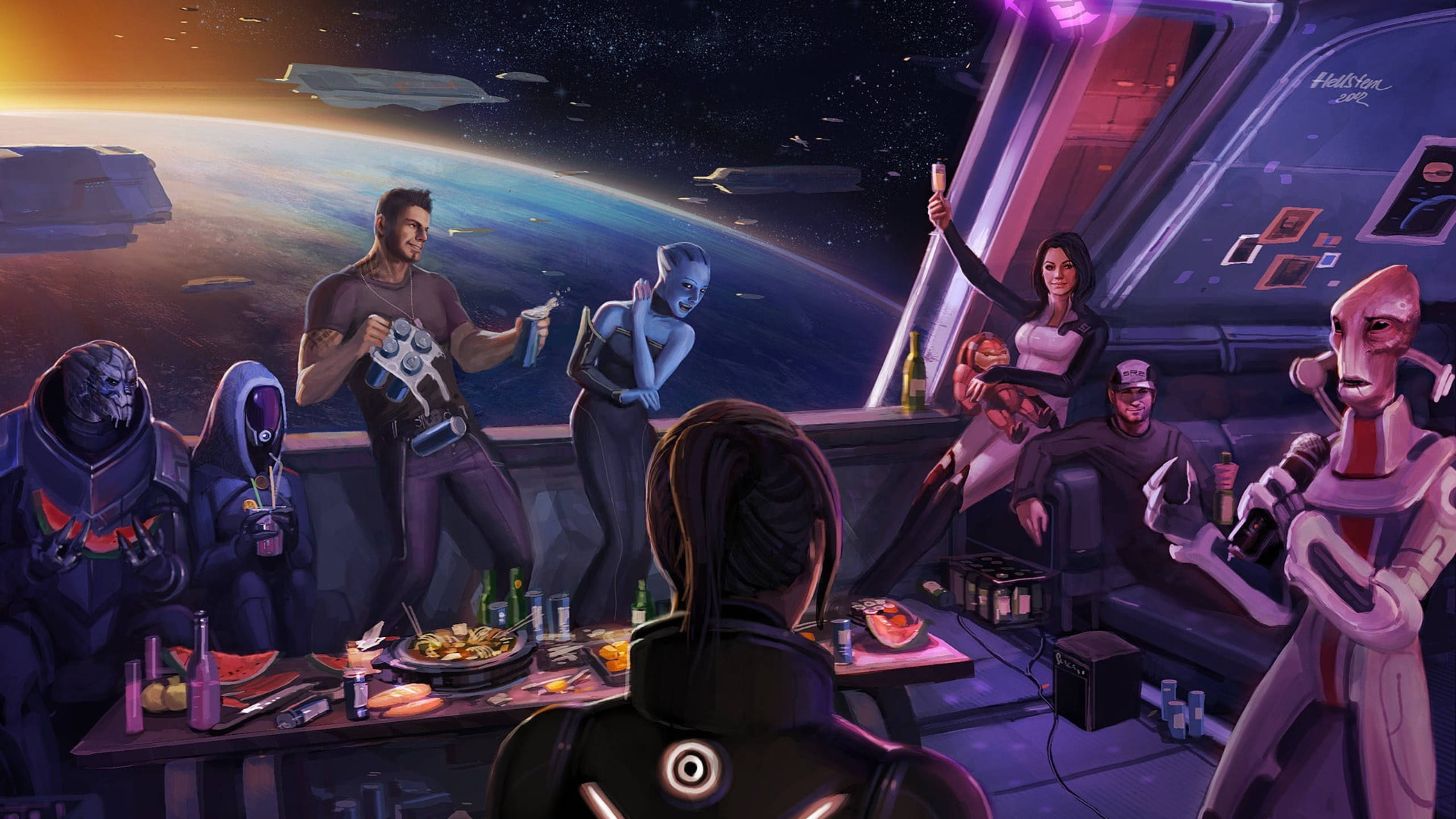 Mass Effect, ship, alien crewmates, 2K Desktop Wallpaper