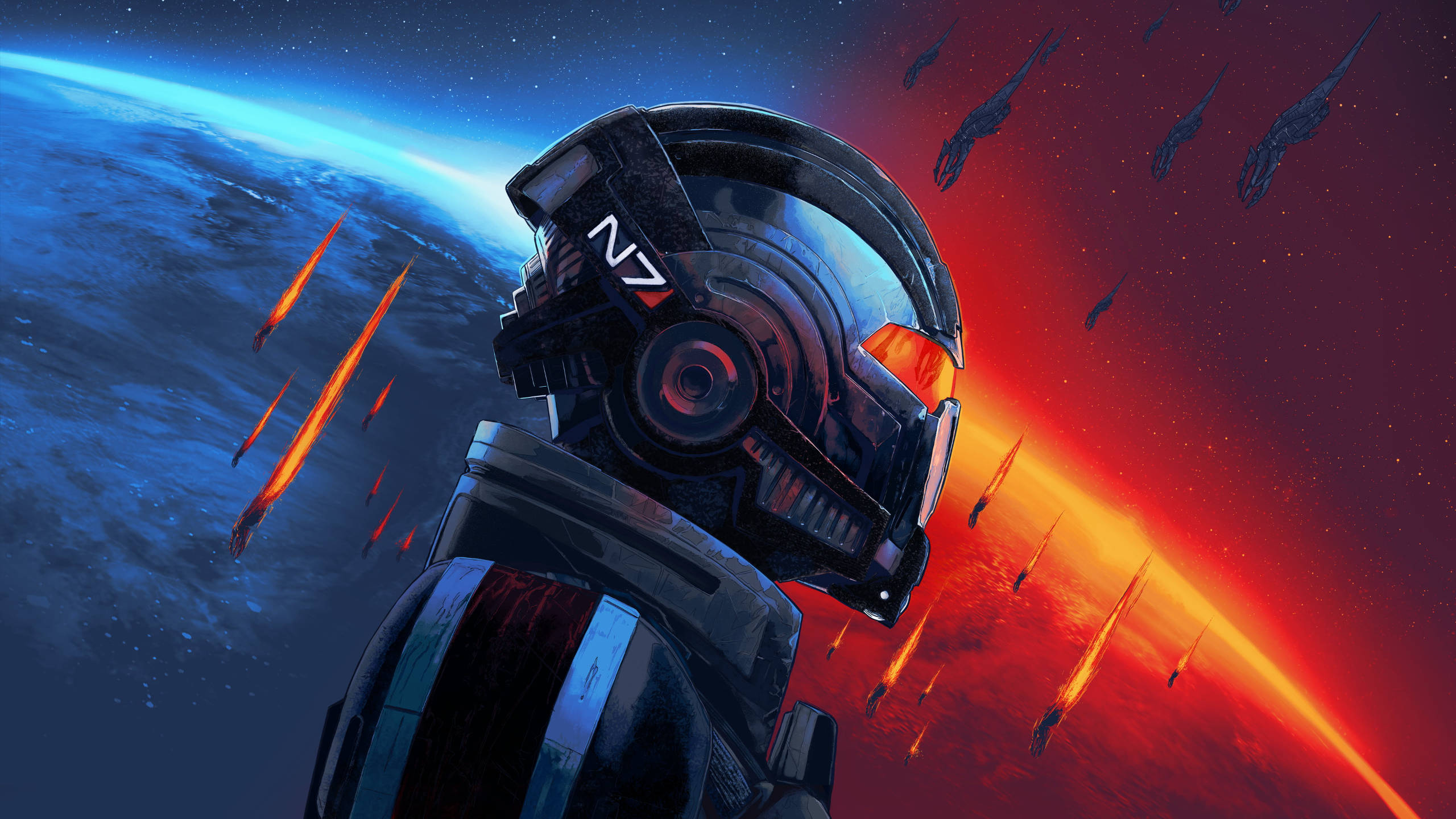 Mass Effect, armor suit, futuristic helmet, 2K Desktop Wallpaper