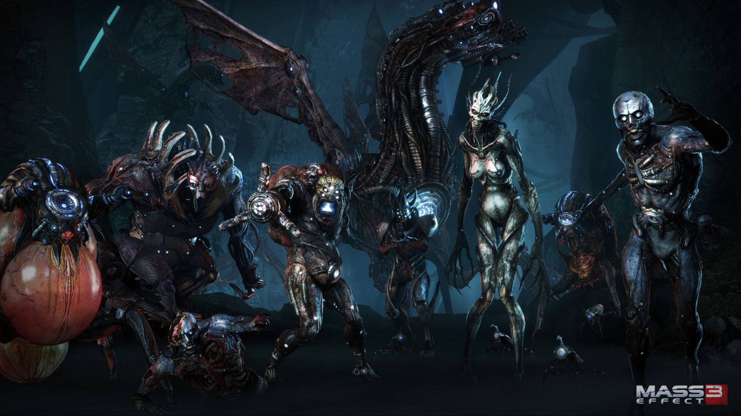 Mass Effect, biomechanical alien creatures, dragon-like beast, 2K Desktop Wallpaper