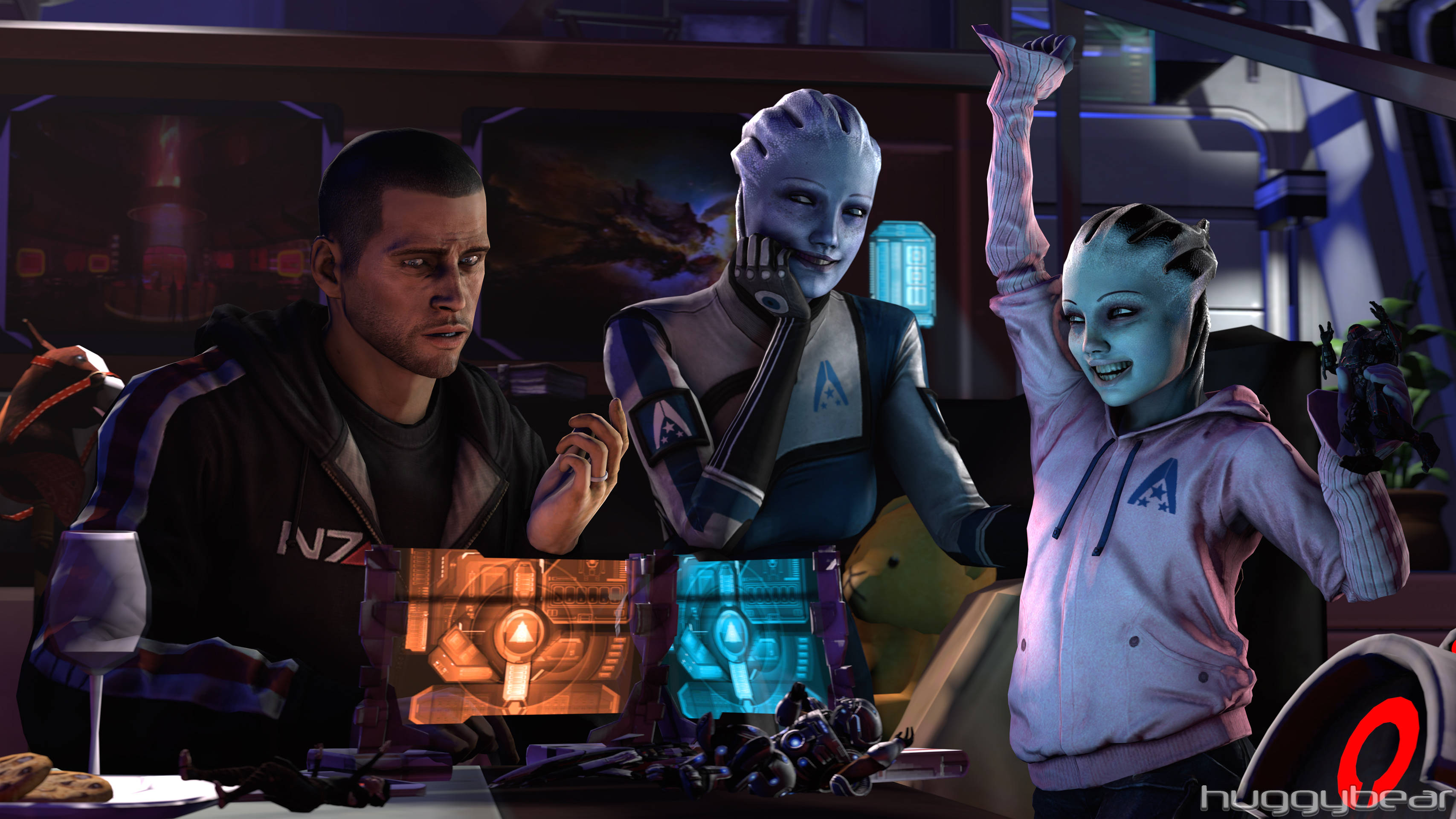 Mass Effect, futuristic cockpit, glowing holographic displays, 2K Desktop Wallpaper