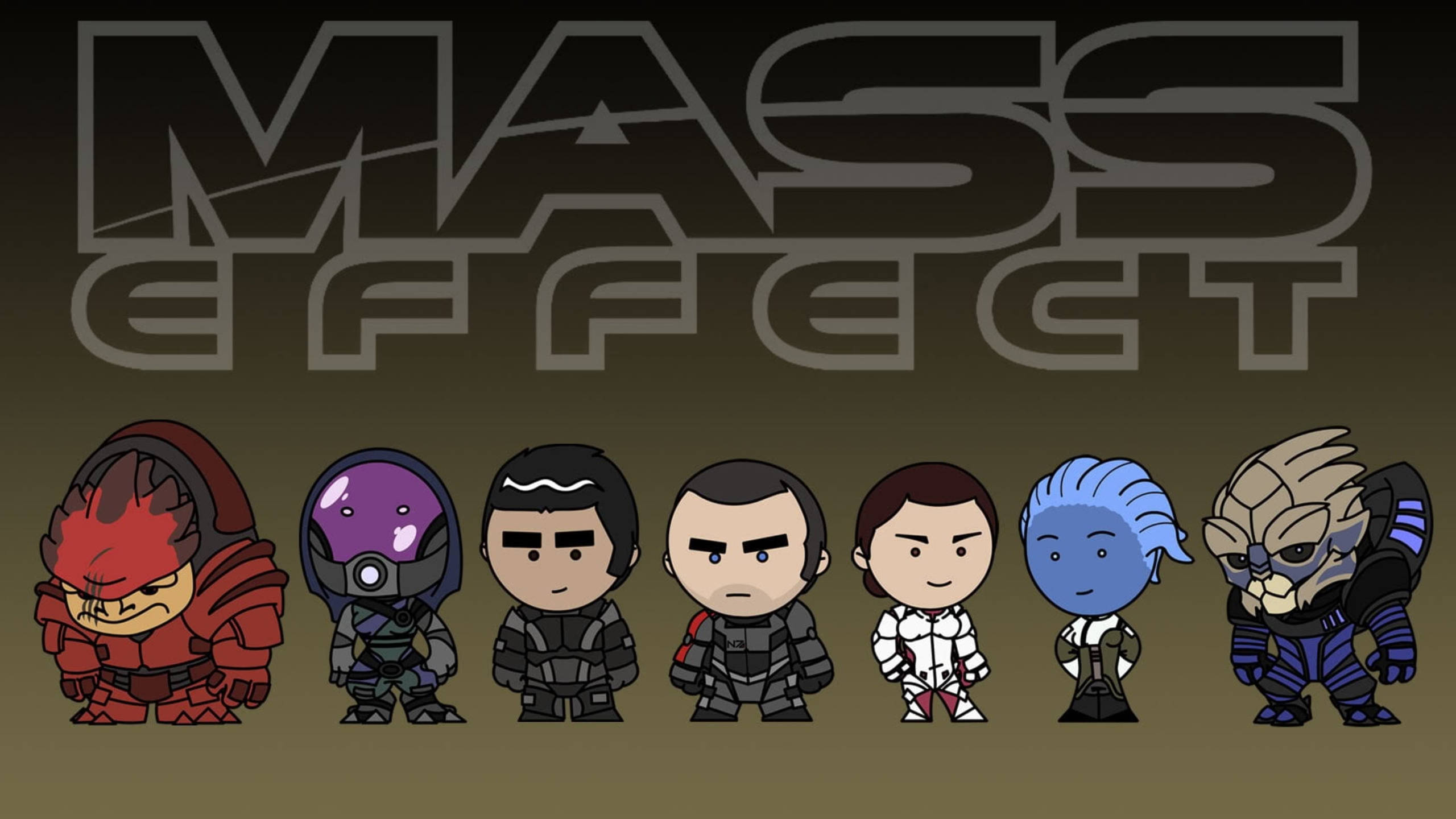 Mass Effect, chibi-style, game's logo, 2K Desktop Wallpaper