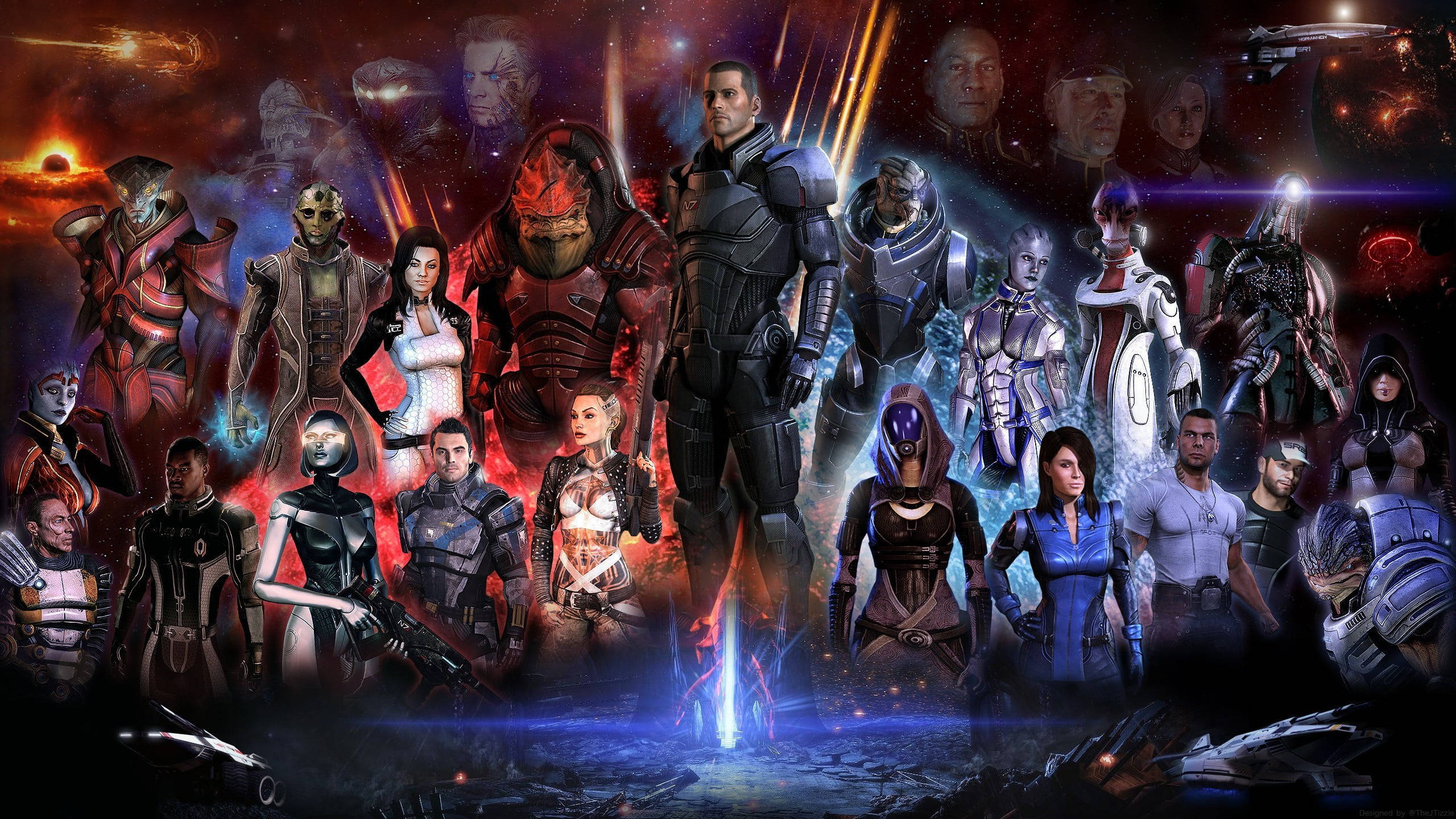 Mass Effect, digital cover, armored characters, 2K Desktop Wallpaper