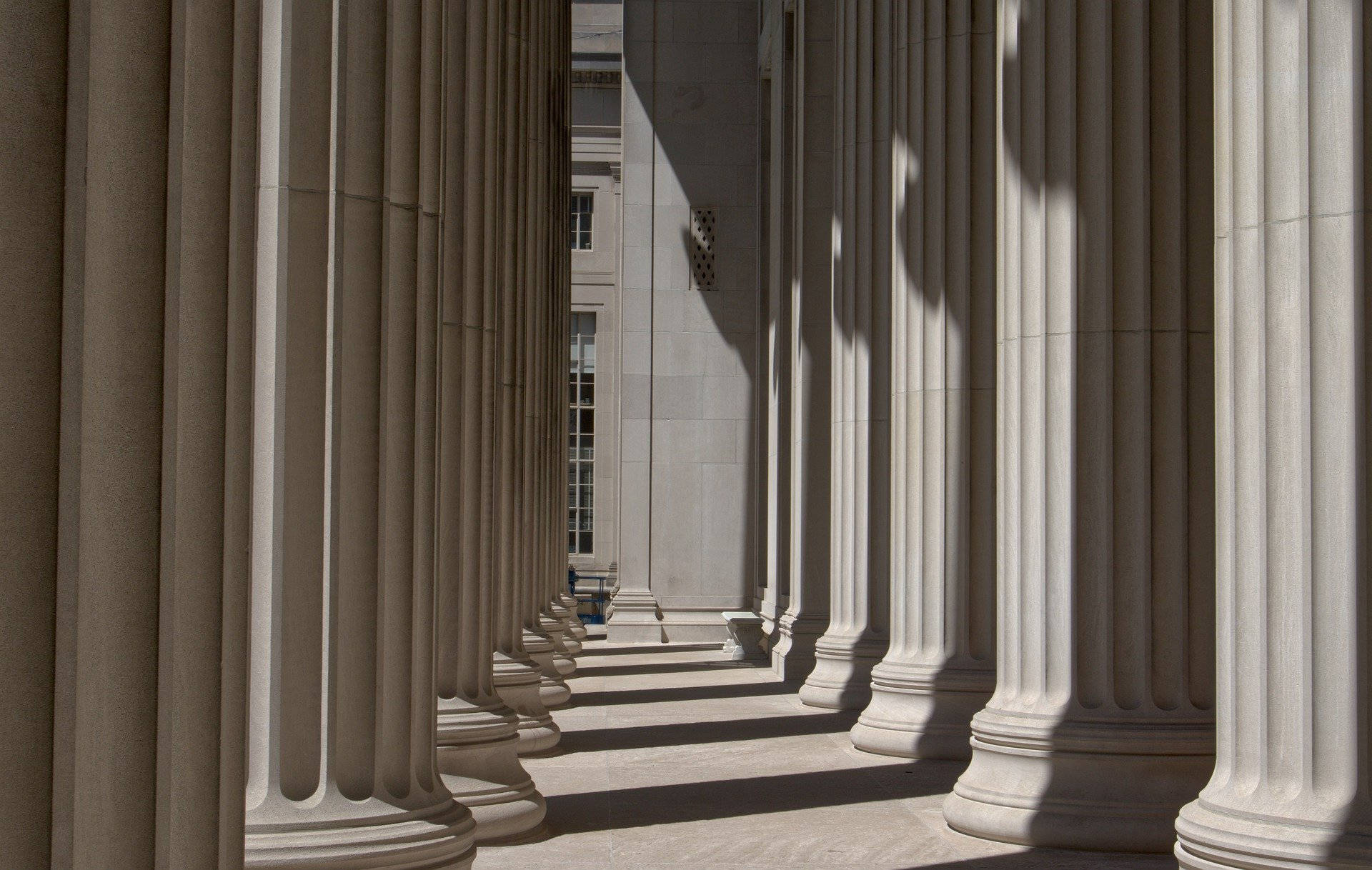 columns building massachusetts, classical columns, stone walkway, Full HD Desktop Wallpaper