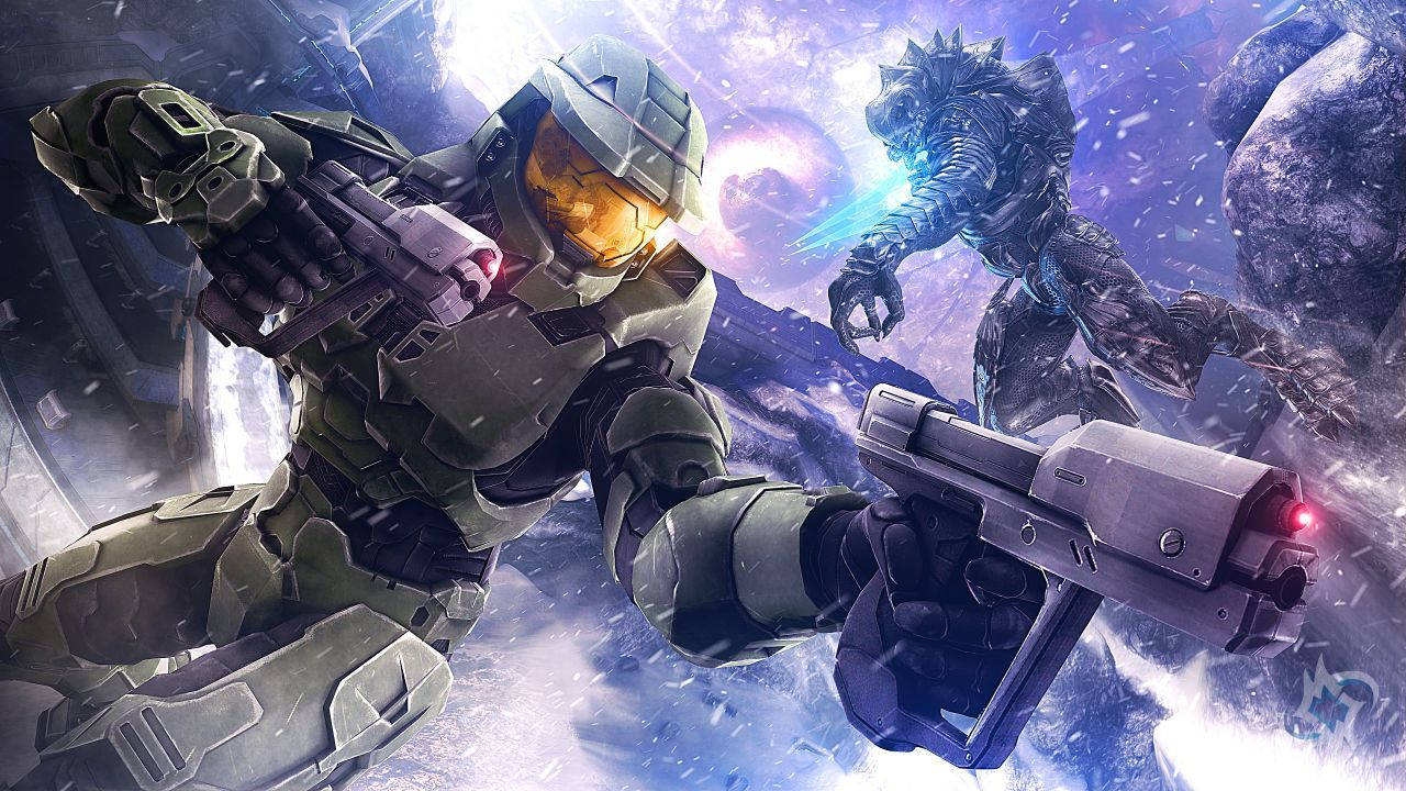Master Chief, green armor, pistol, HD Desktop Wallpaper
