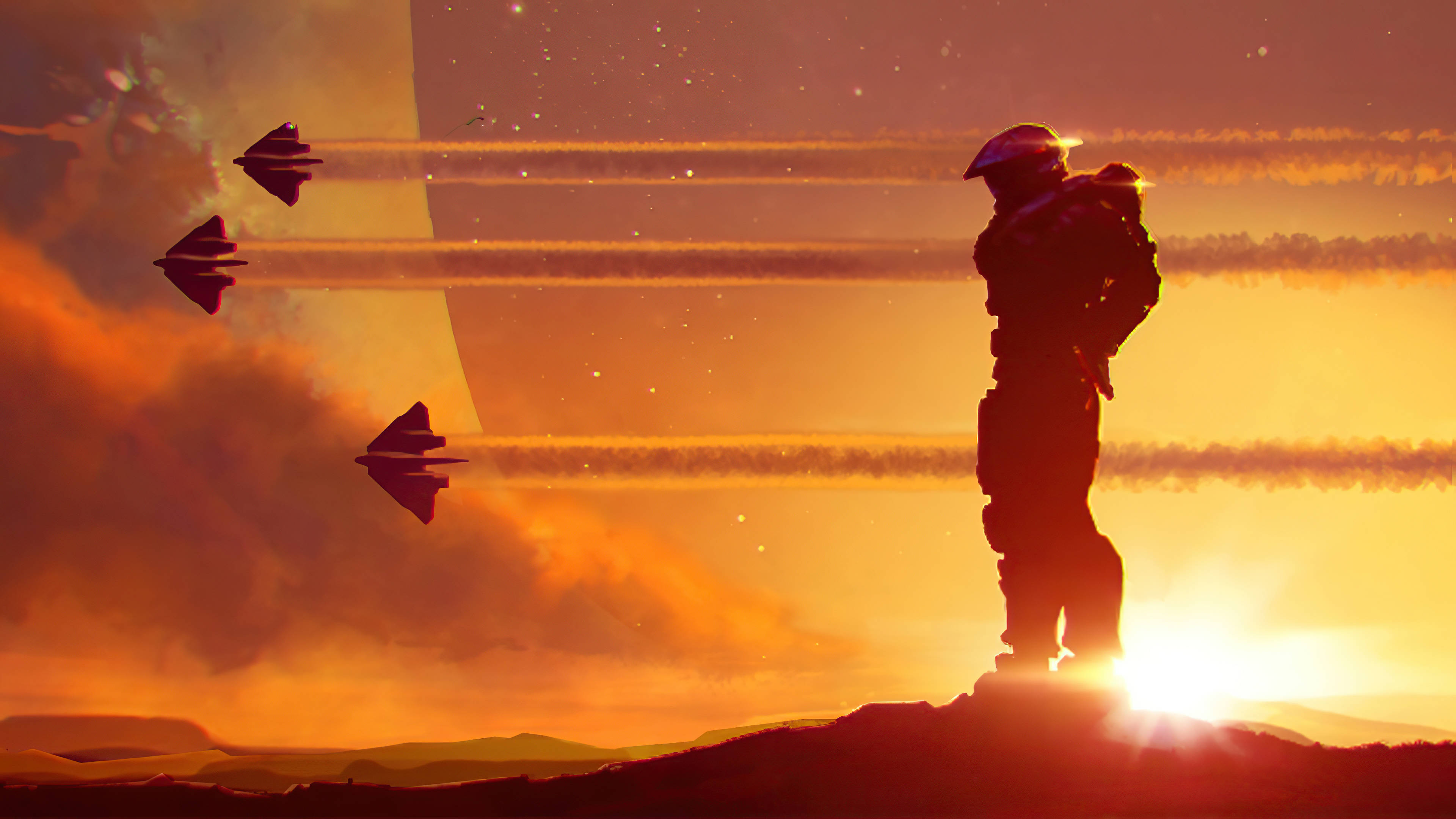 Master Chief, silhouette, sunlight, 4K Desktop Wallpaper