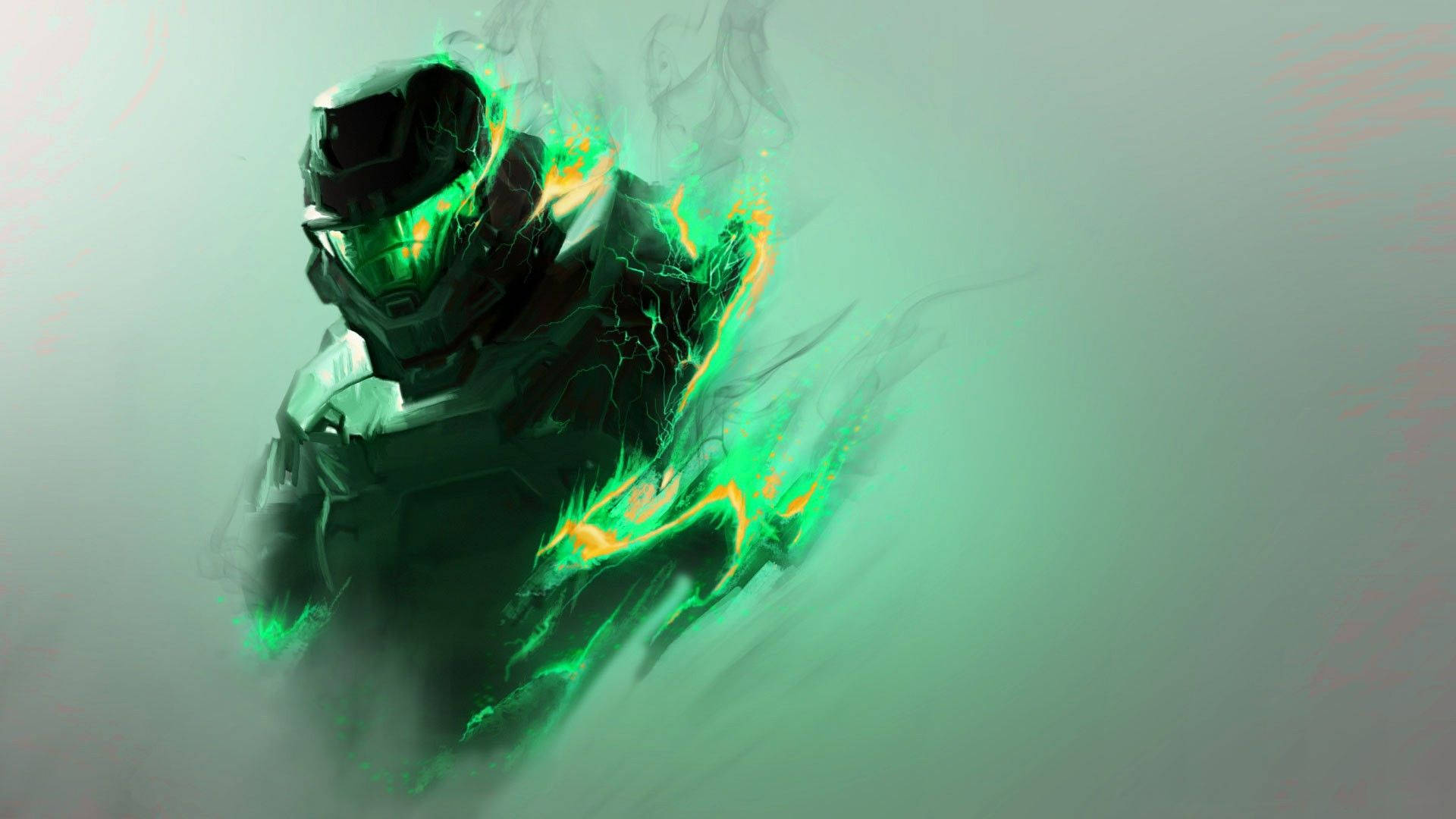 Master Chief, dark armor, vibrant green energy, Full HD Desktop Wallpaper