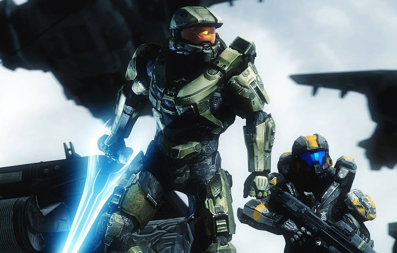 Master Chief, laser sword, cloudy sky, HD Desktop Wallpaper