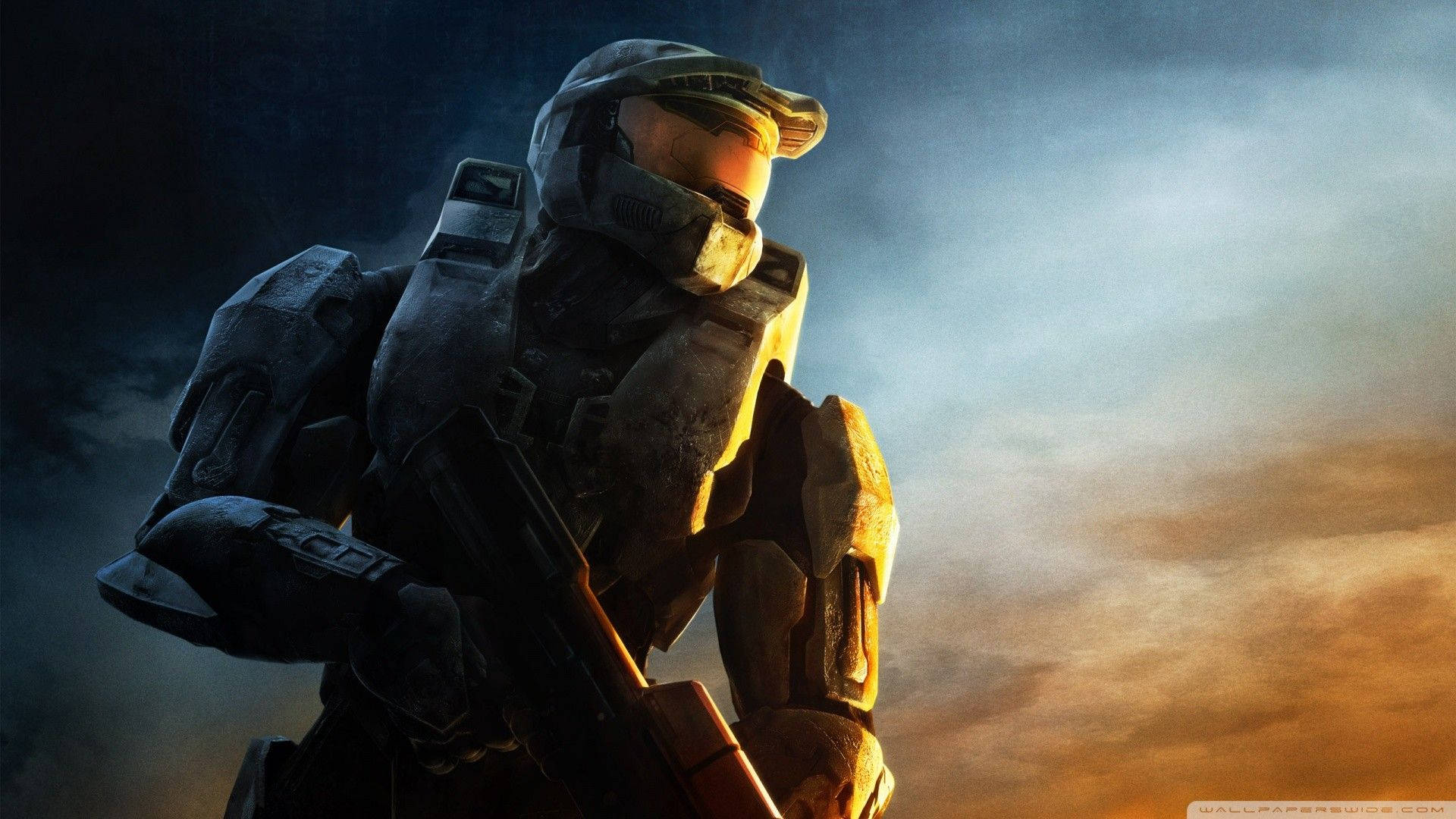 Master Chief, sunset, clouds, Full HD Desktop Wallpaper