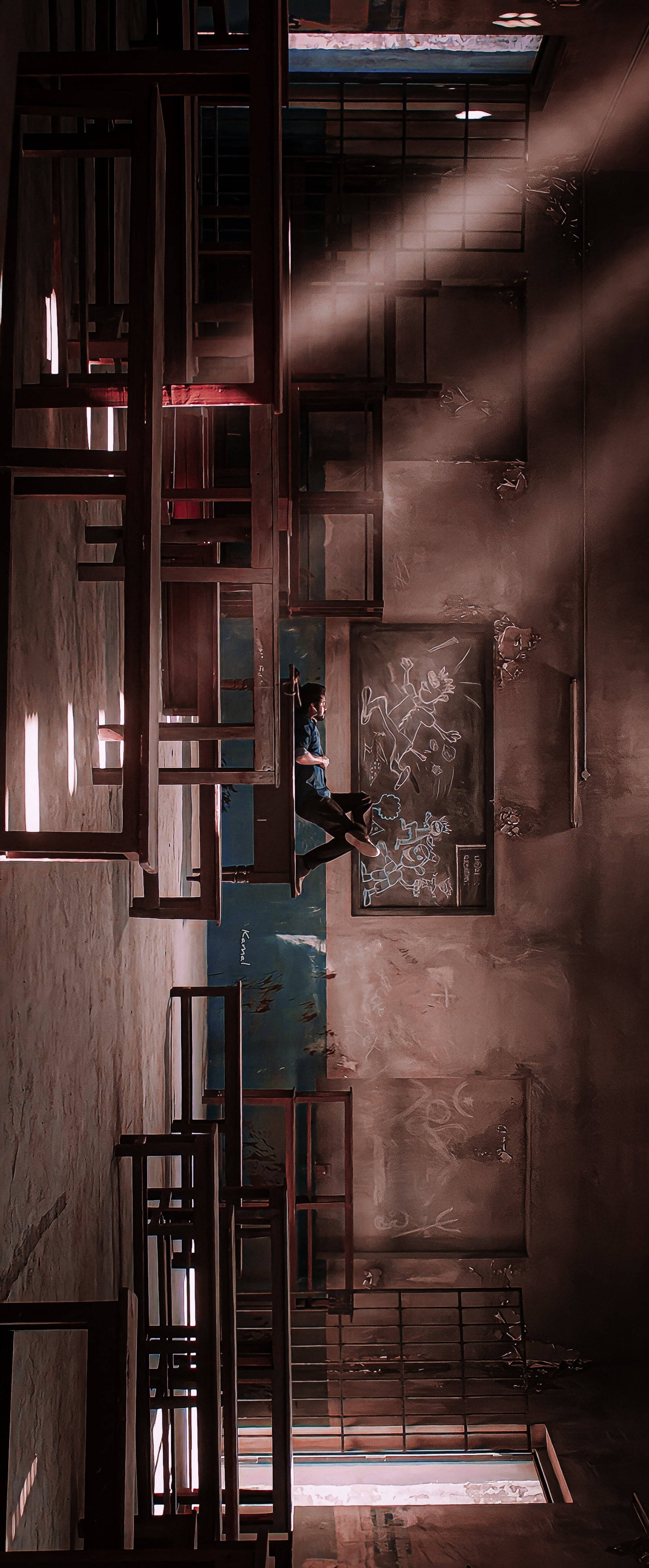 Master Vijay HD, digital classroom art, rusted metal structure, 4K Phone Wallpaper