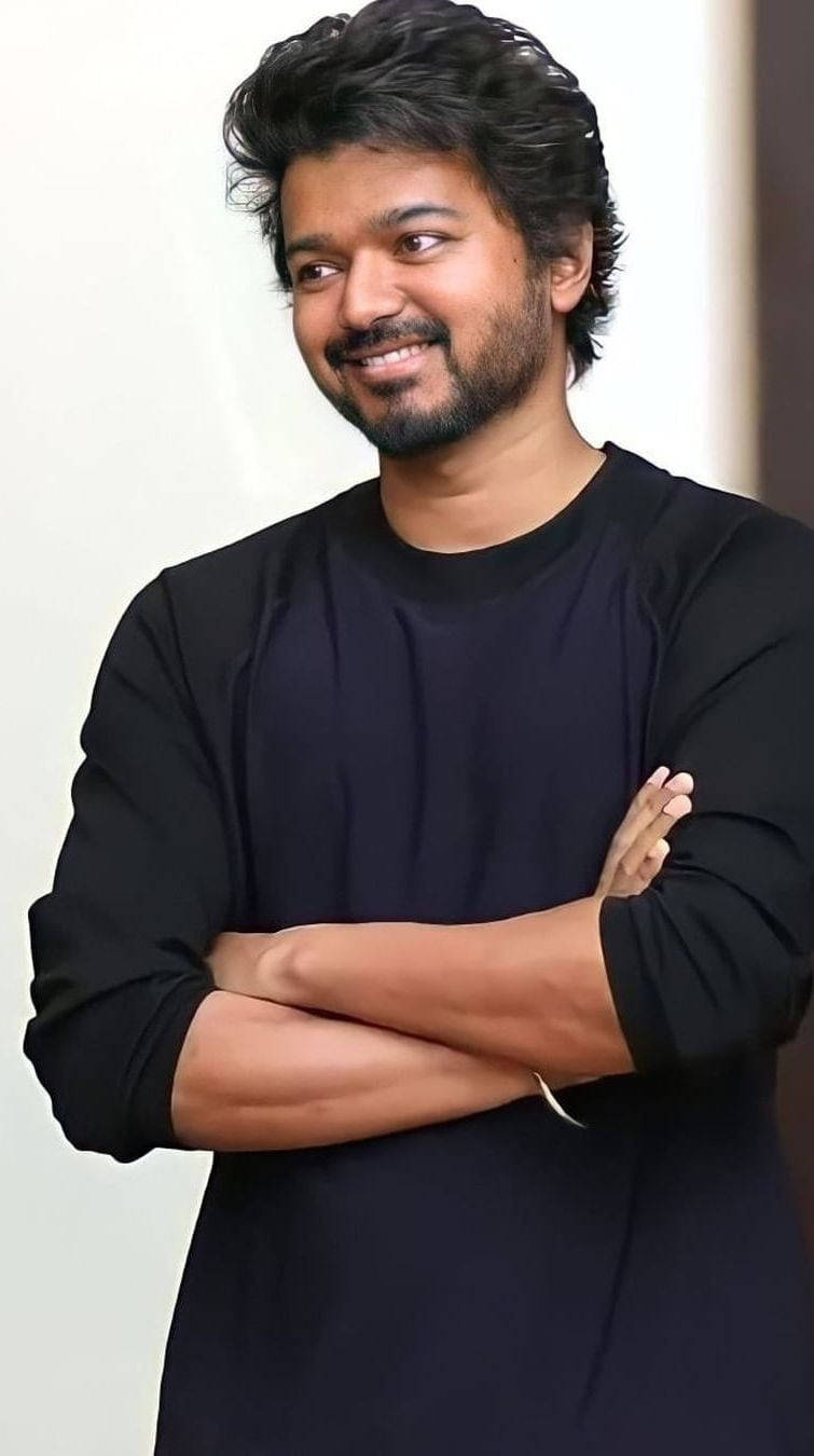 Master Vijay HD, black shirt, dark hair, HD Phone Wallpaper